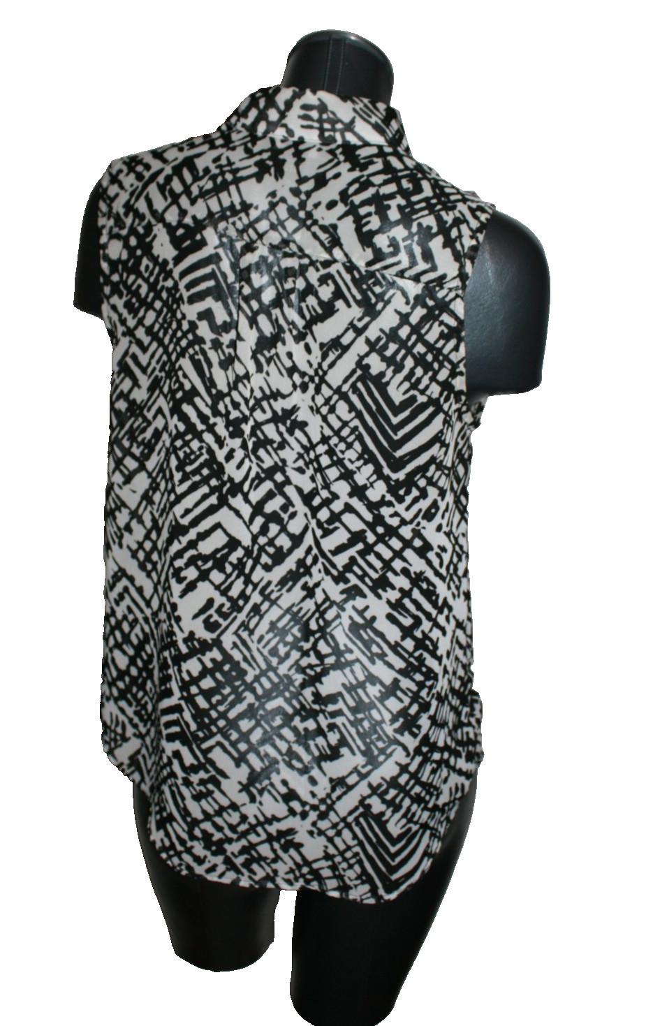 Womens AB Studio Button Front Sleeveless Collared Sheer Top Black Gray Med