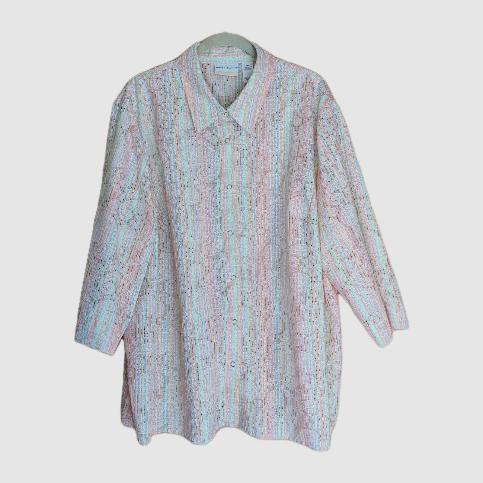 Alfred Dunner Snap Front Top 24W Pastel Multicolored Eyelet Grandmacore Rainbow