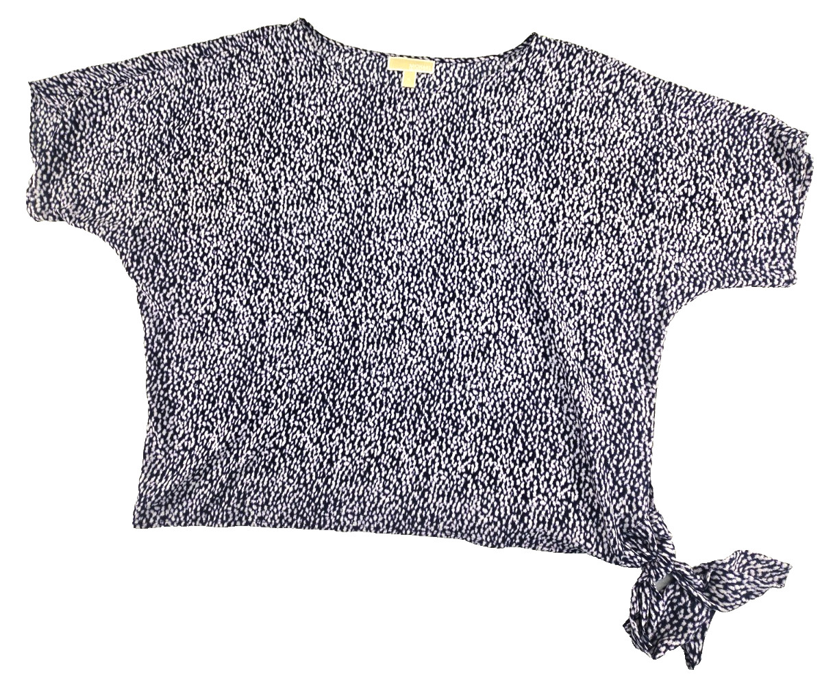 Michael Michael Kors X Large Blue White Speckled Print Tie On Side Casual Blouse