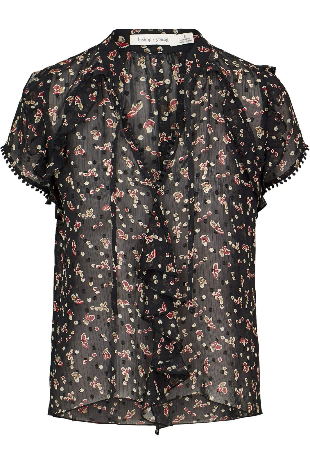 Bishop + Young 292355 Women Printed Ruffle Sleeve Top, Size XS