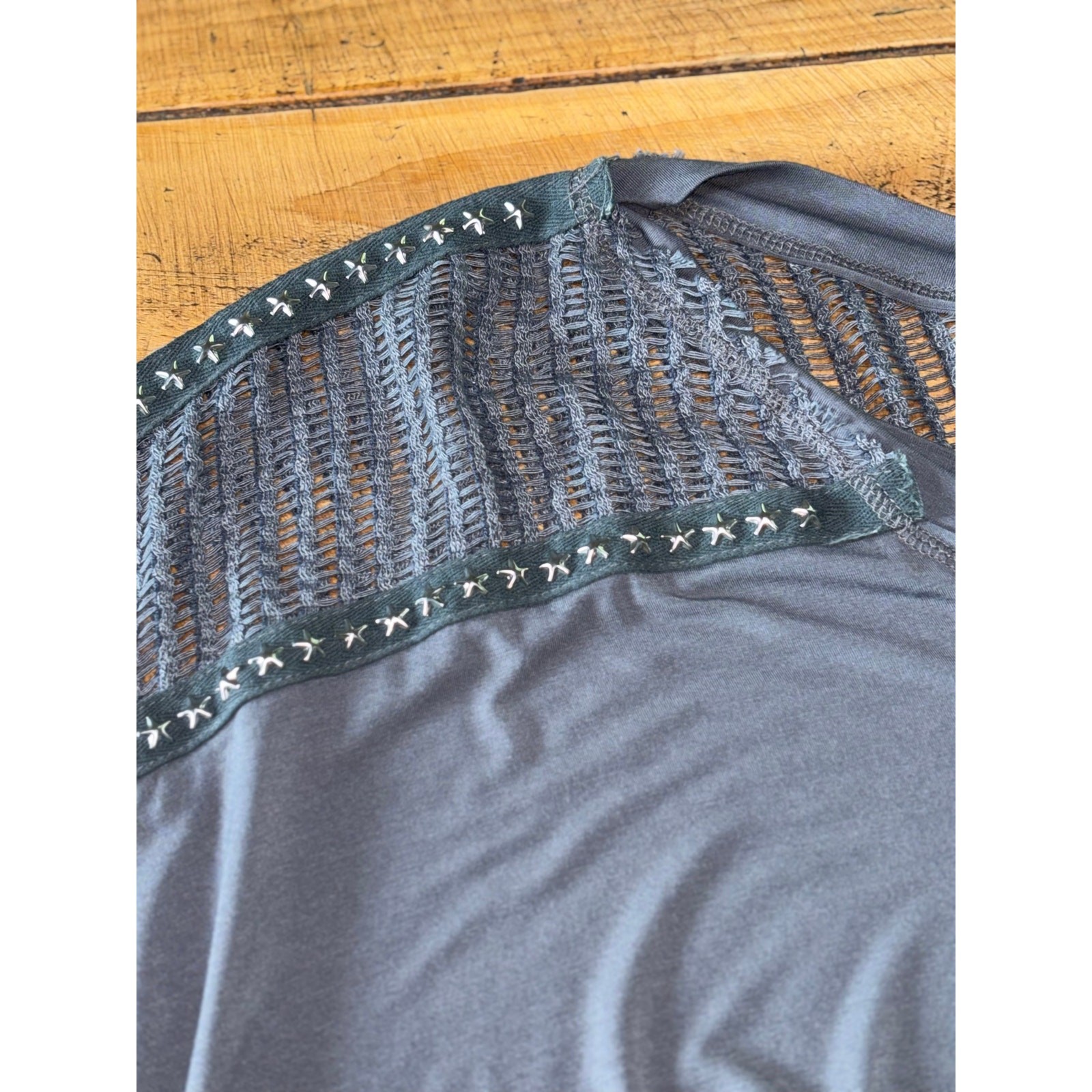 Womens POL Gray Oversized Dolman Short Sleeve Boho Netted Design Blouse Size L