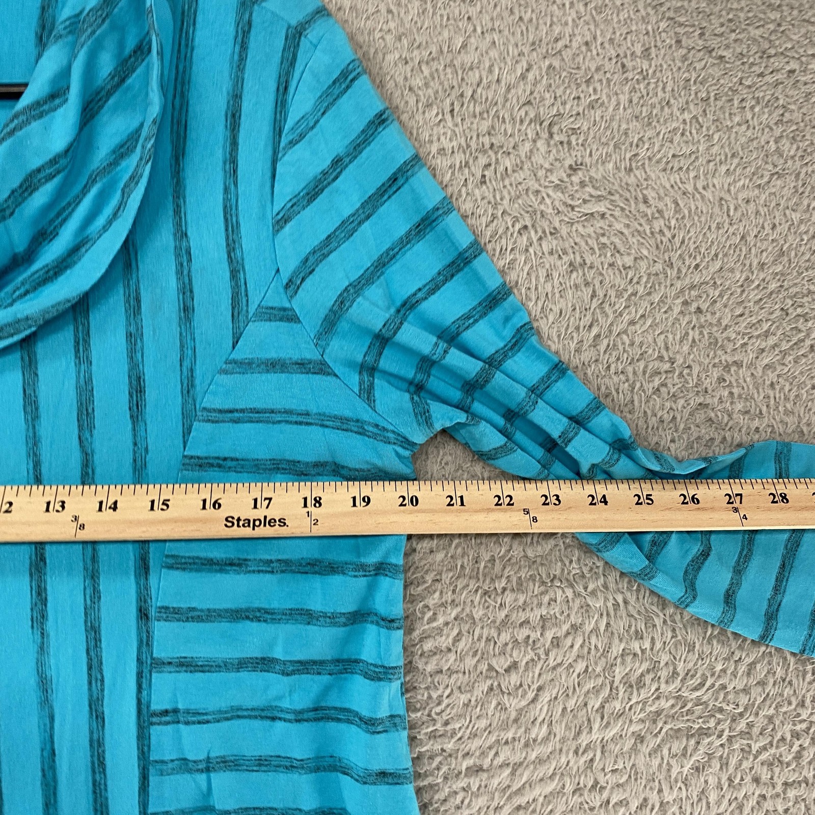 Yushi Stripe Tunic Top Womens Medium Blue Cowl Neck Long Sleeve Jersey Relaxed