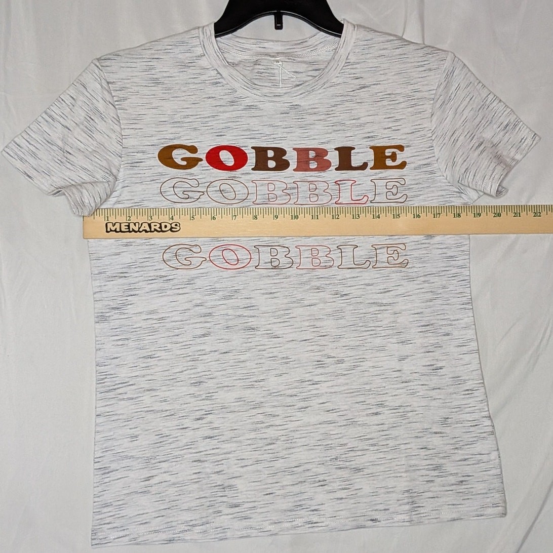 Gobble Thanksgiving TShirt S Heather Gray Short Sleeve Top Holiday Friendsgiving