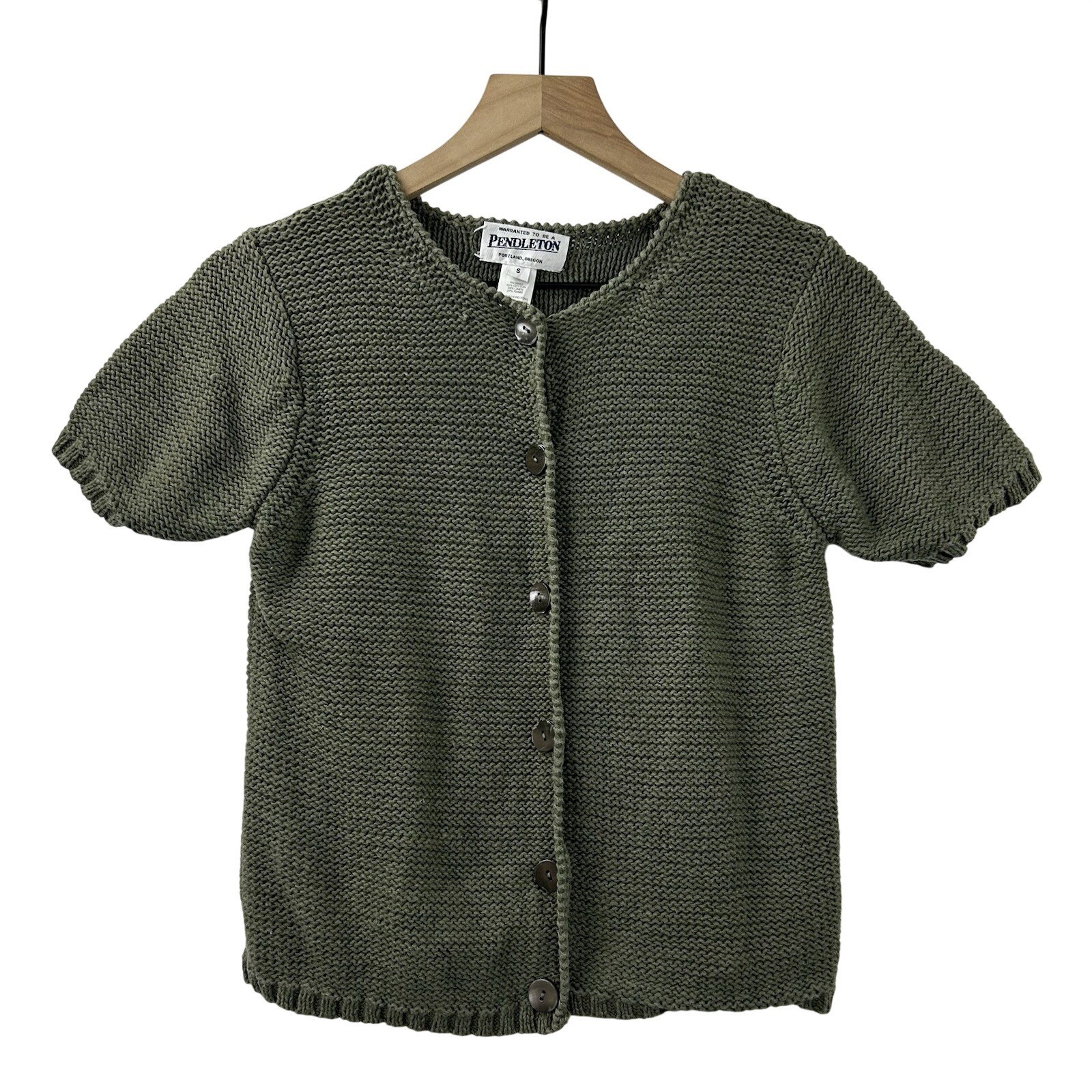 VTG PENDLETON Knit Sweater Shirt Womens S Front Button Short Sleeve Linen Ramie