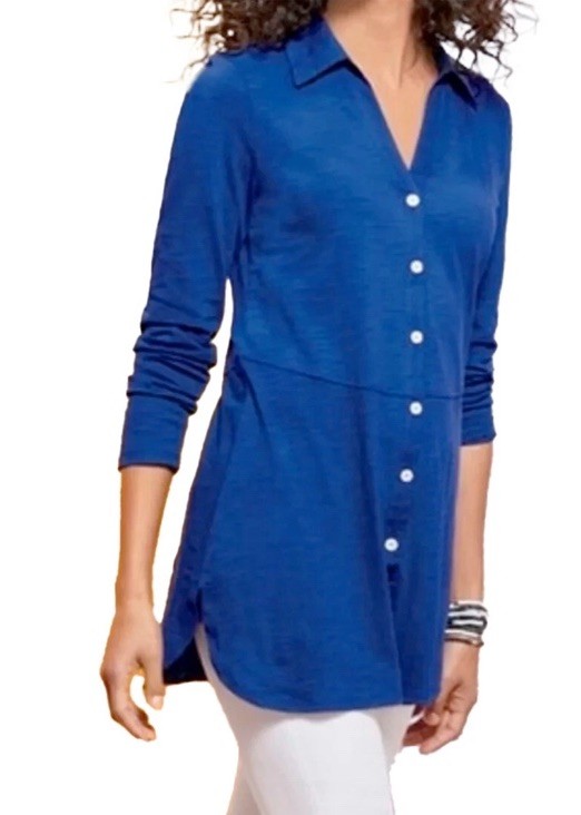 Nwt’s Soft Surroundings Pamplona Button-up Tunic Top Sz M Lagoon Blue Cotton L/S