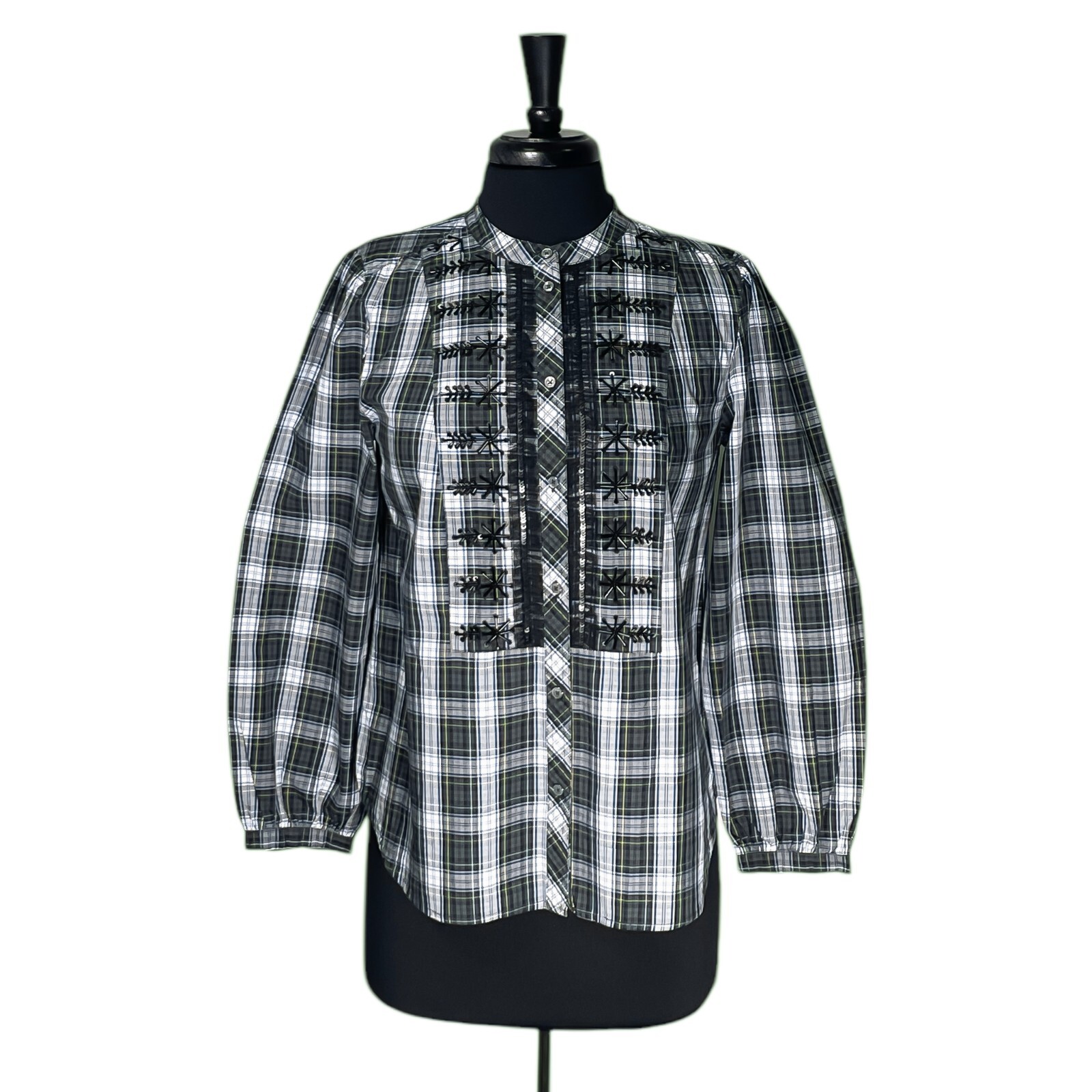 J.Crew Womens Small Tartan Plaid Sequin Embellished Button Up Shirt Top Preppy