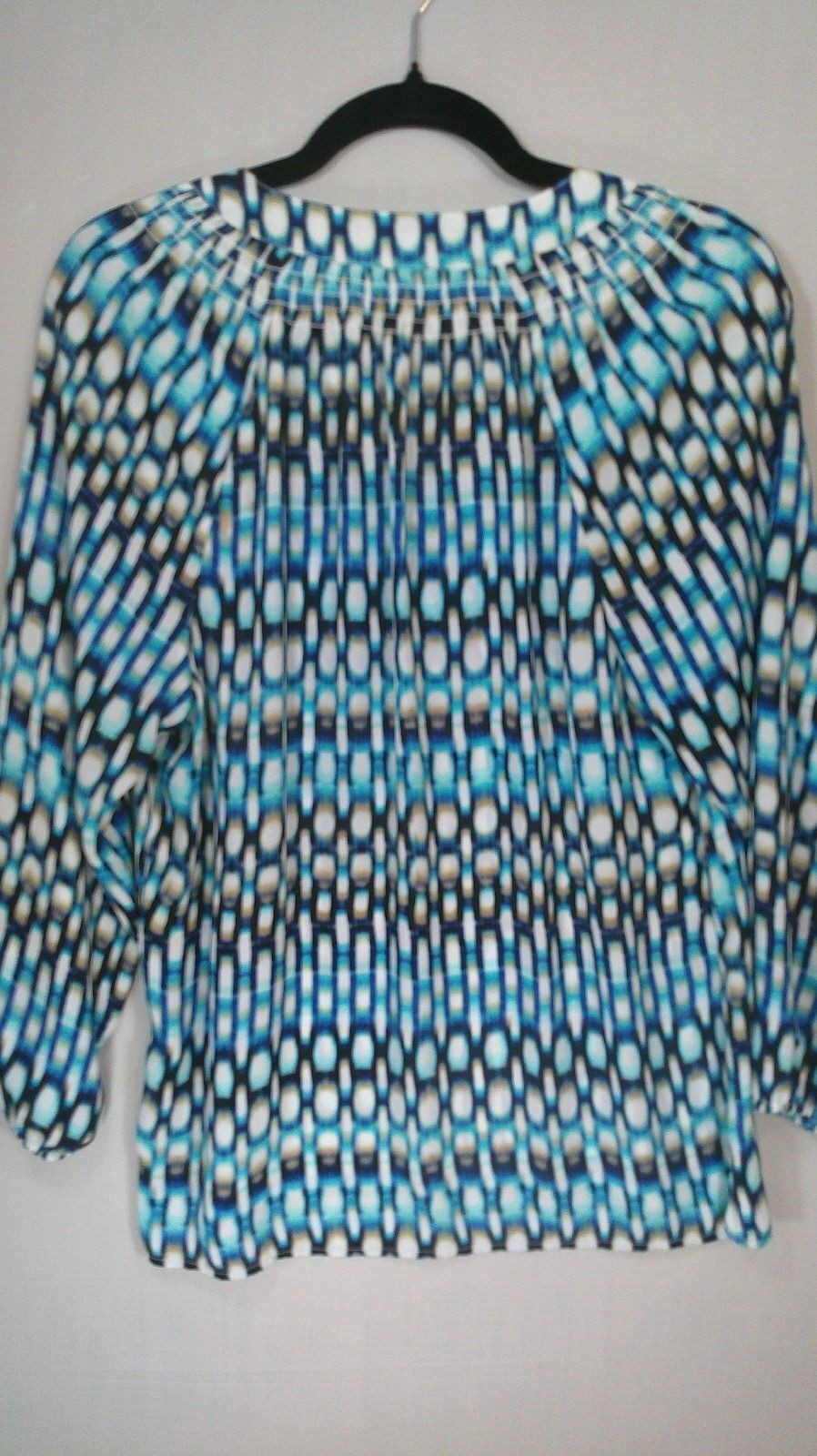 Chaus New York Blue Geometric Print Blouse Medium