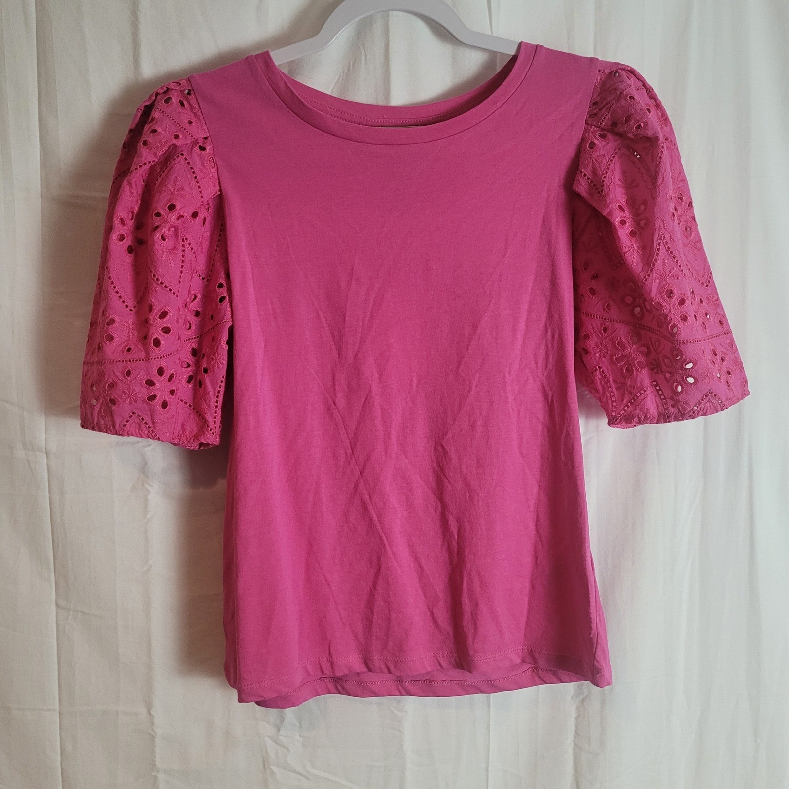 Industry Republic Clothing Women Pink Eyelet Lace Puff Sleeve Top Size Small NEW