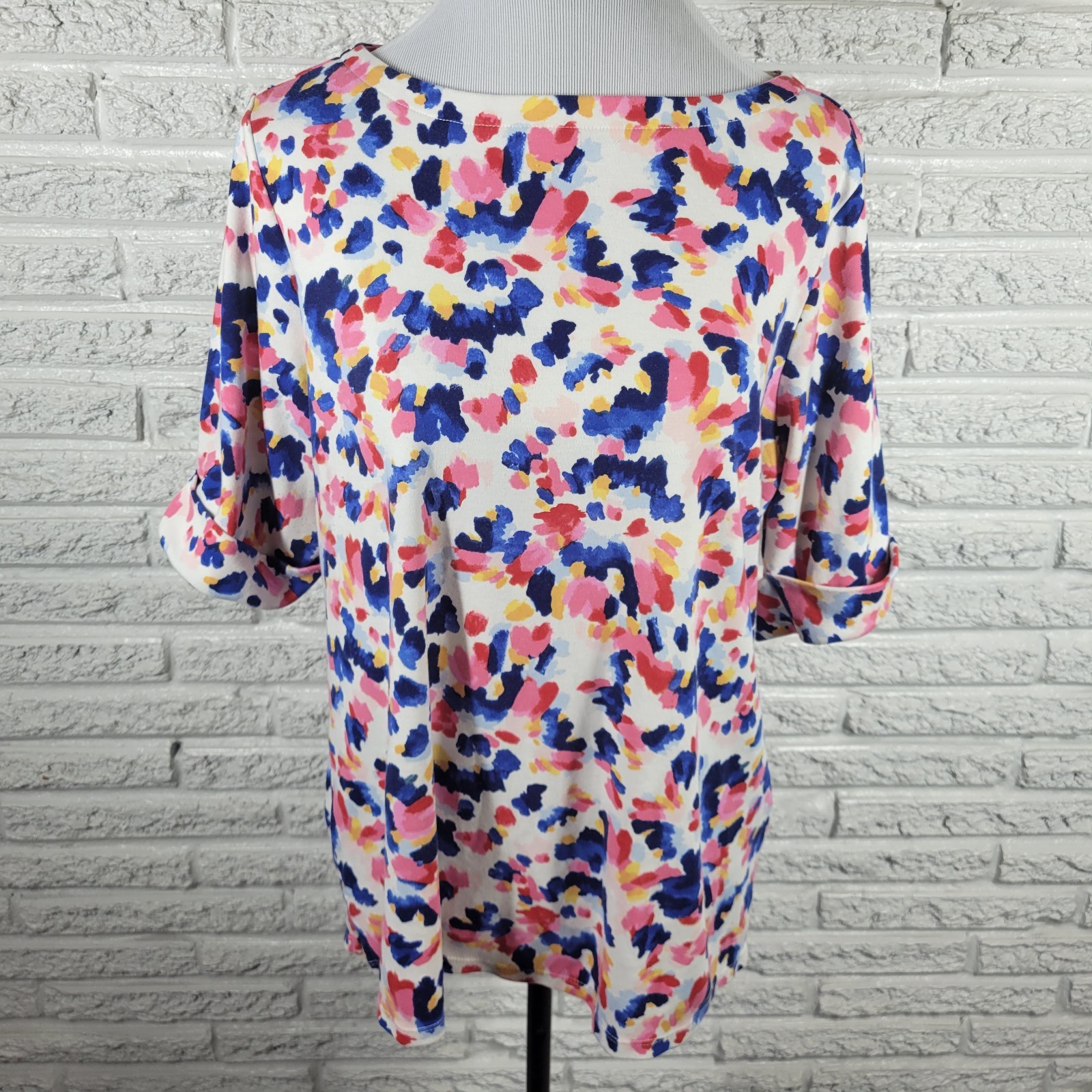 Style & Co 1X Tee Women’s Plus Blue Pink Watercolor Short Sleeve Cotton Blend