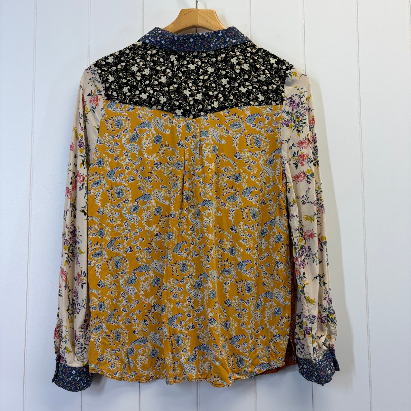 Natural Life Boho Garden Floral Patchwork Button Down Top Women Size S Cottage