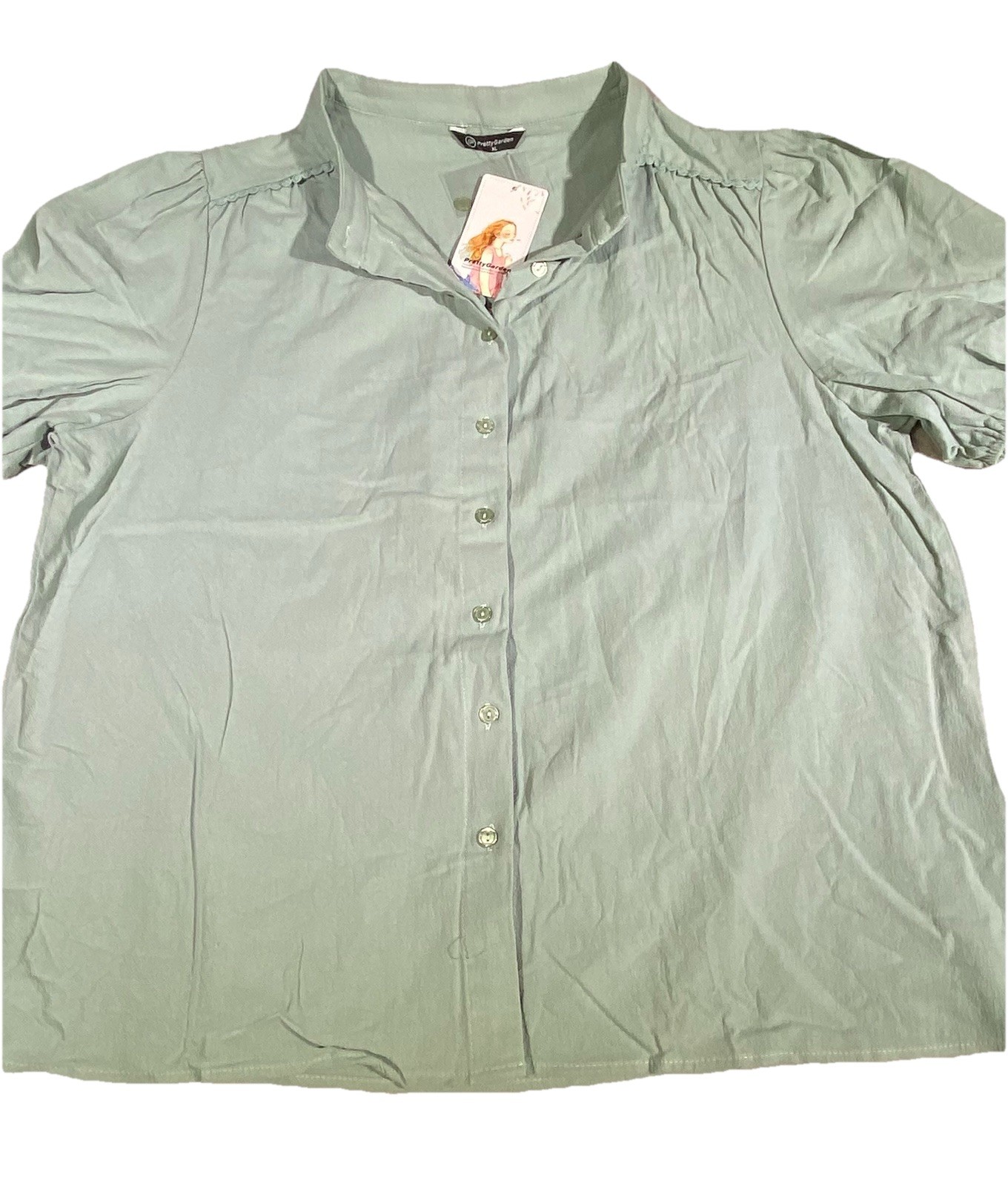 PRETTYGARDEN Women’s Summer Button Up Shirt X-Large Sage Green Short Sleeve NWT