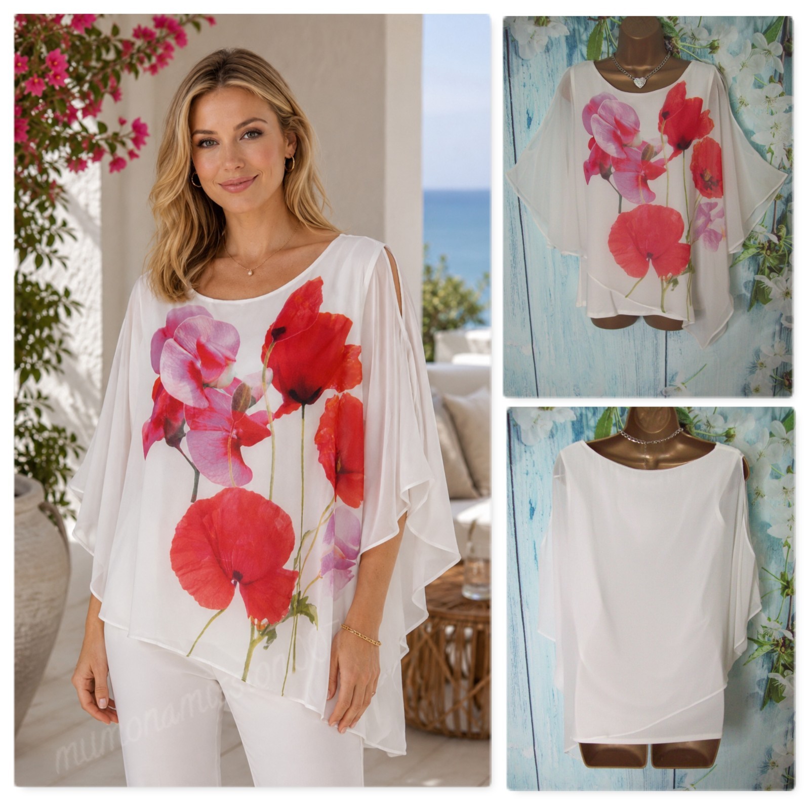 New Wallis Ivory Pink Floral Kimono Size L Petite 16/18 Chiffon Overlay Occasion