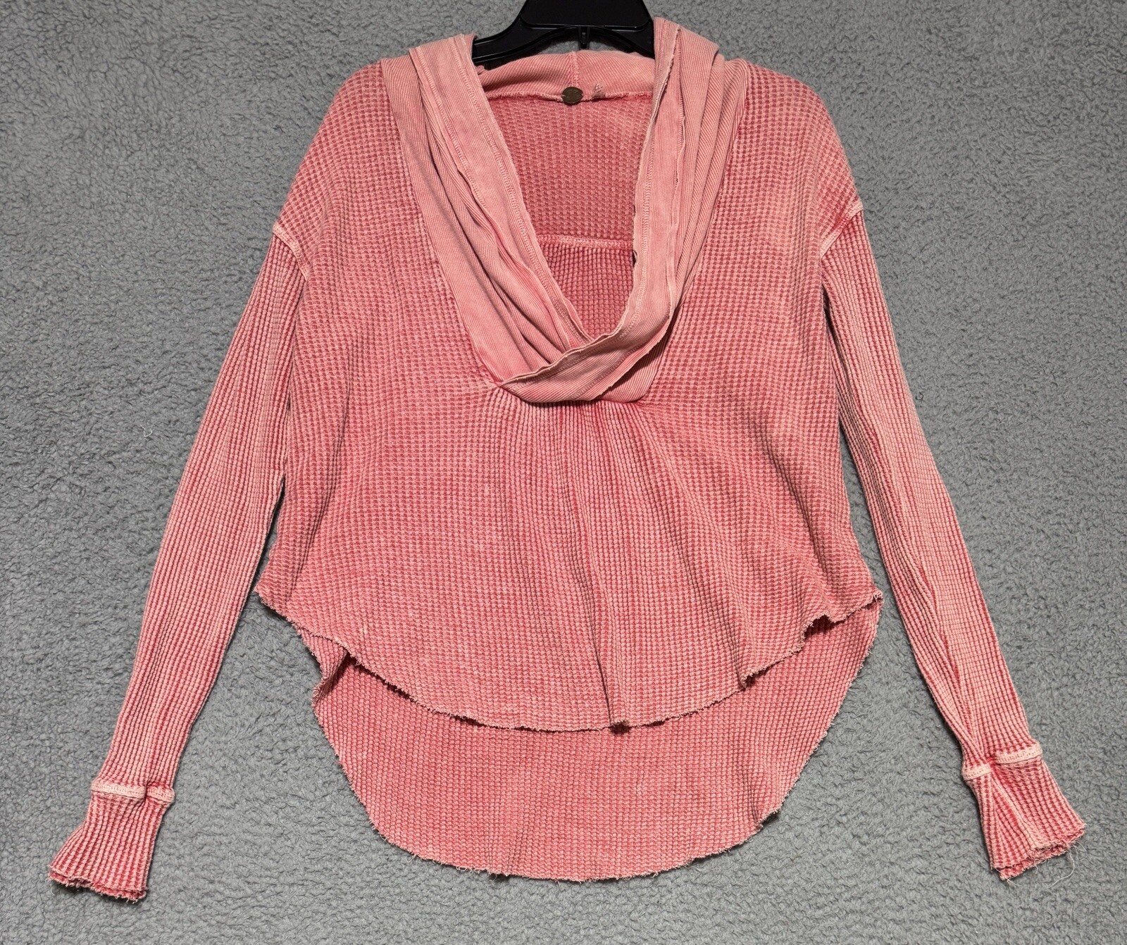 Free People One Axel Thermal Hoodie Womens Size XS Pink Red 100% Cottom