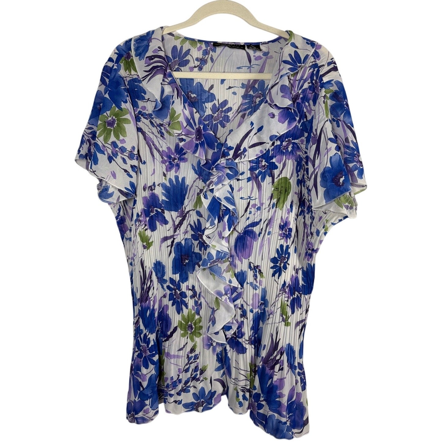 Separates NYC Design Co Floral Blye Purple Plissé Ruffle Blouse Plus Size 2X