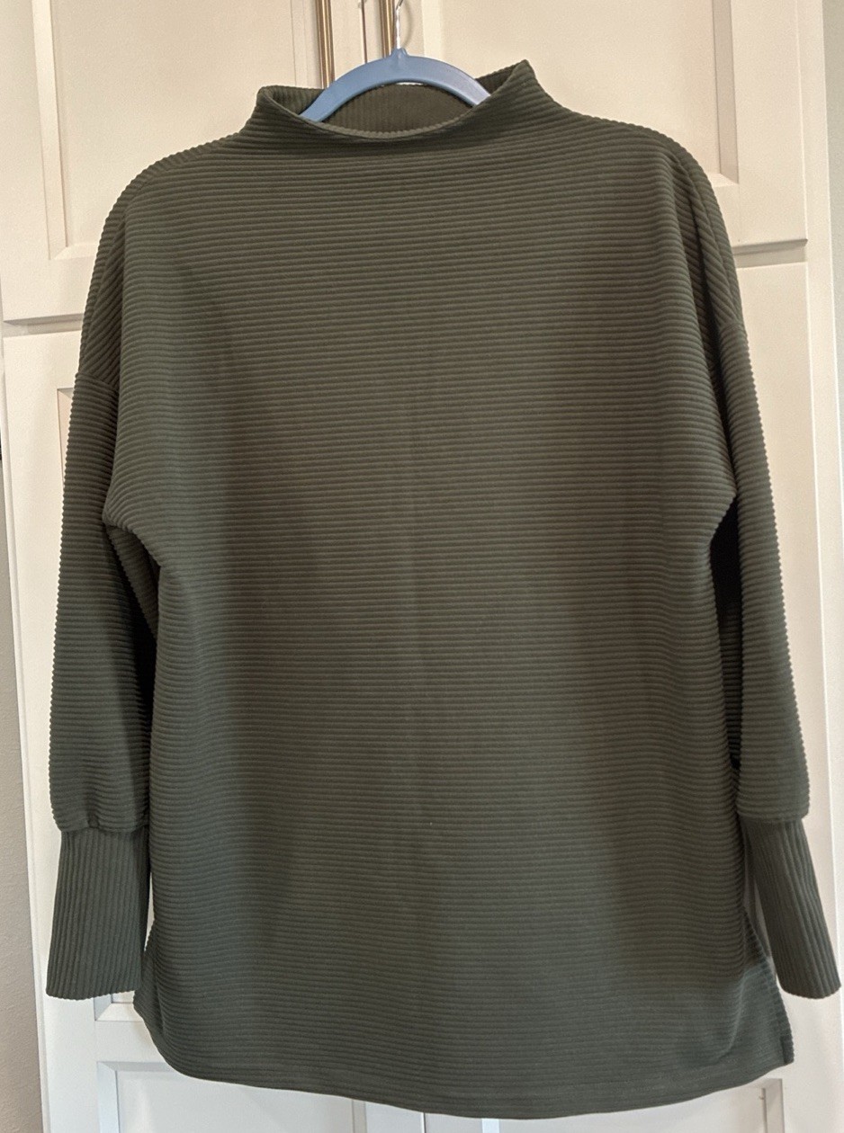 Women’s Tribal Jeans Olive Green Ribbed L/S Tunic Blouse Petite Size S Comfy