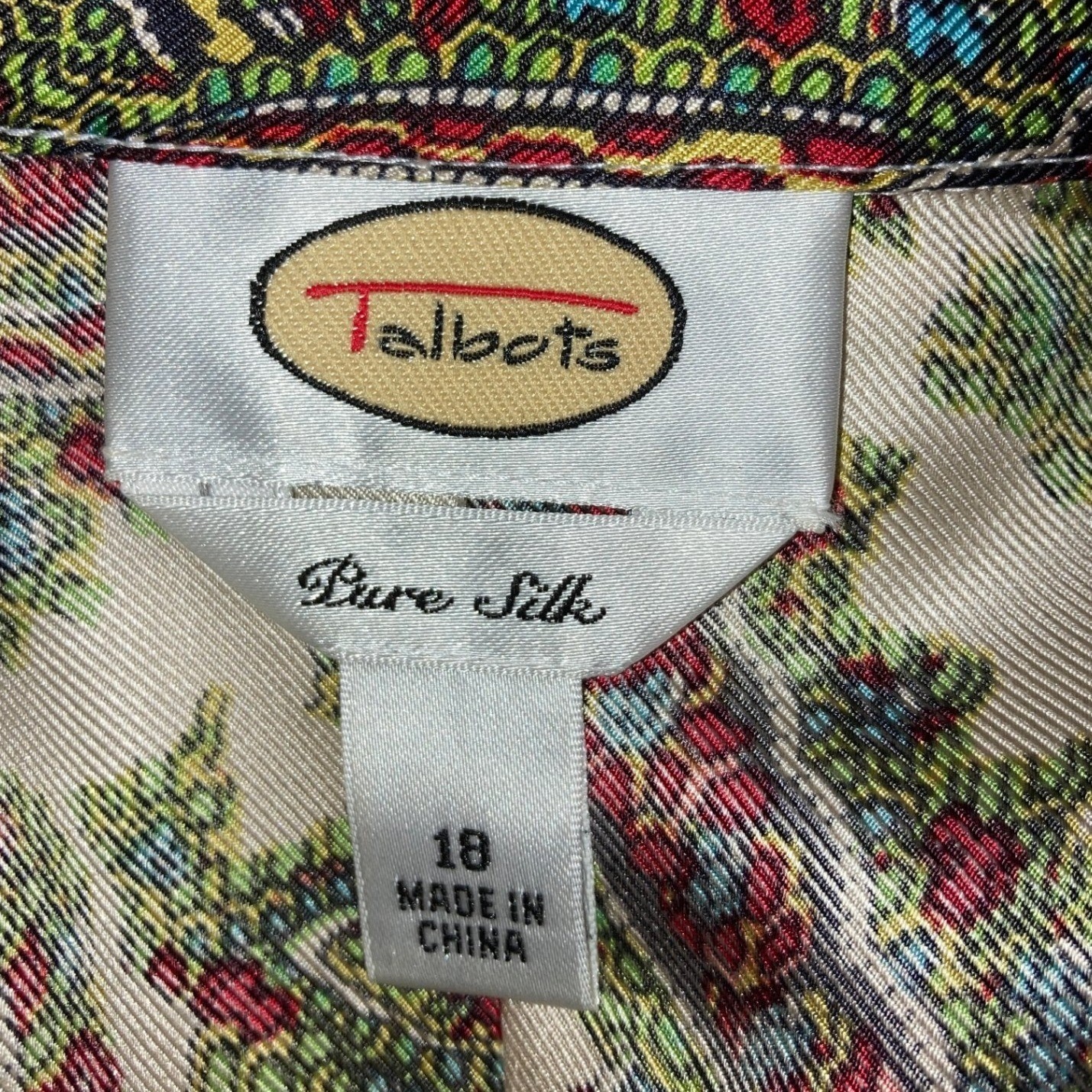 Talbots Womens 18 Pure Silk Paisley Button Down Blouse Long Sleeve Multi Color