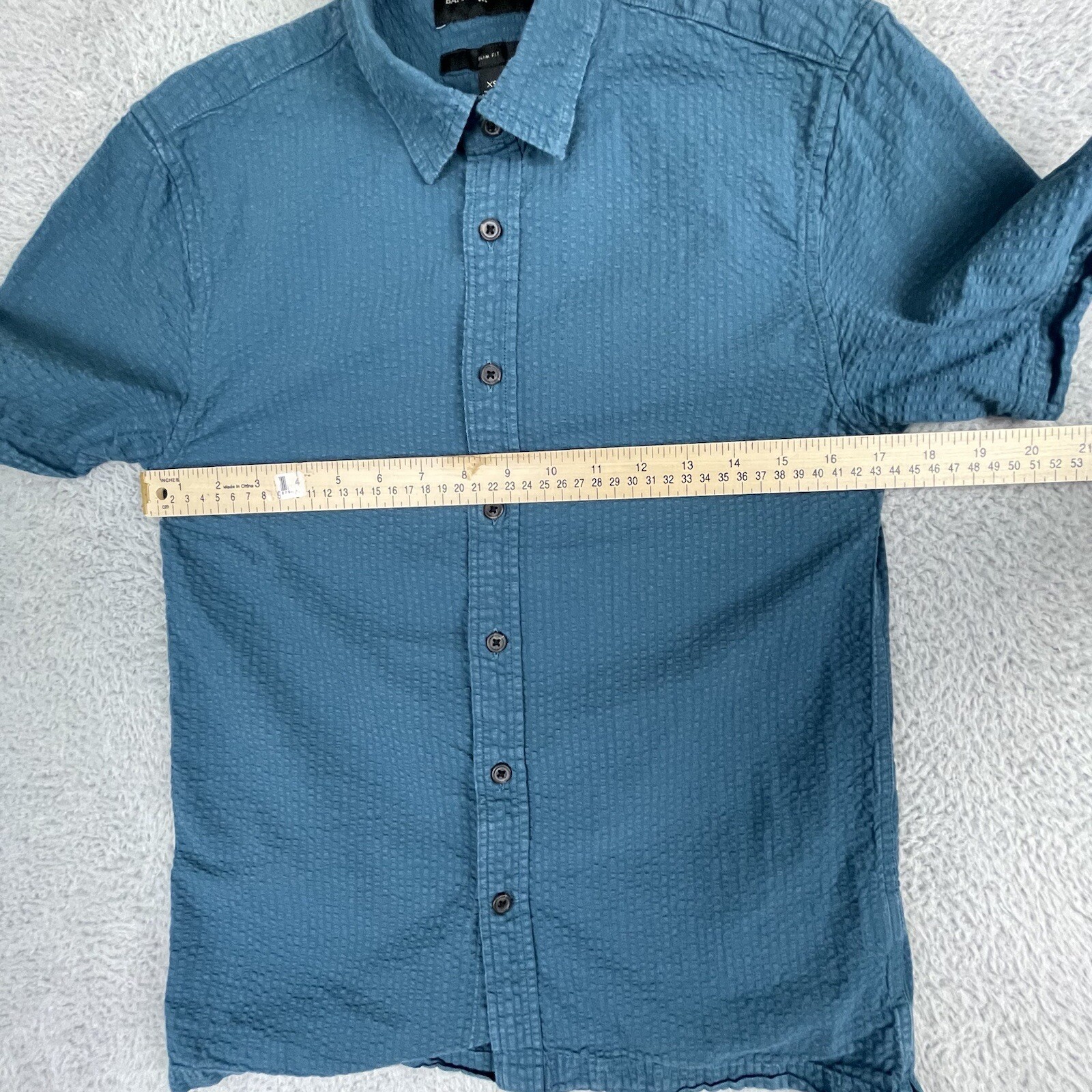 Banana Republic Searsucker Shirt Women Extra Small XS Teal Slim Fit Button Up