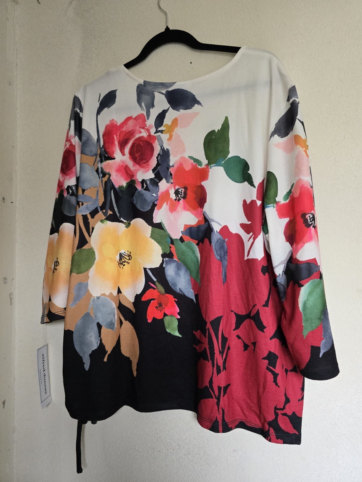 Alfred Dunner Womans Top/ Sweater Sz L Floral , Side Drawstring Hem W/ Slide