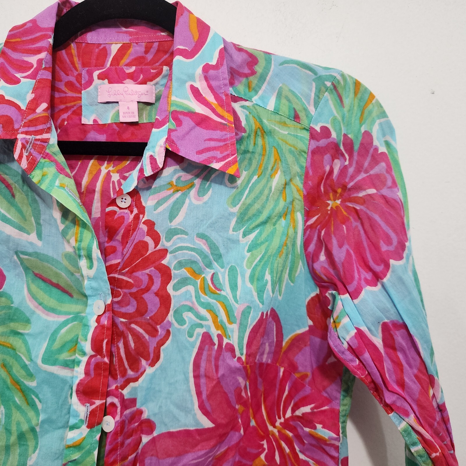 Lilly Pulitzer Button-Front Shirt Shorely Blue Bellina Floral Women’s Size 4