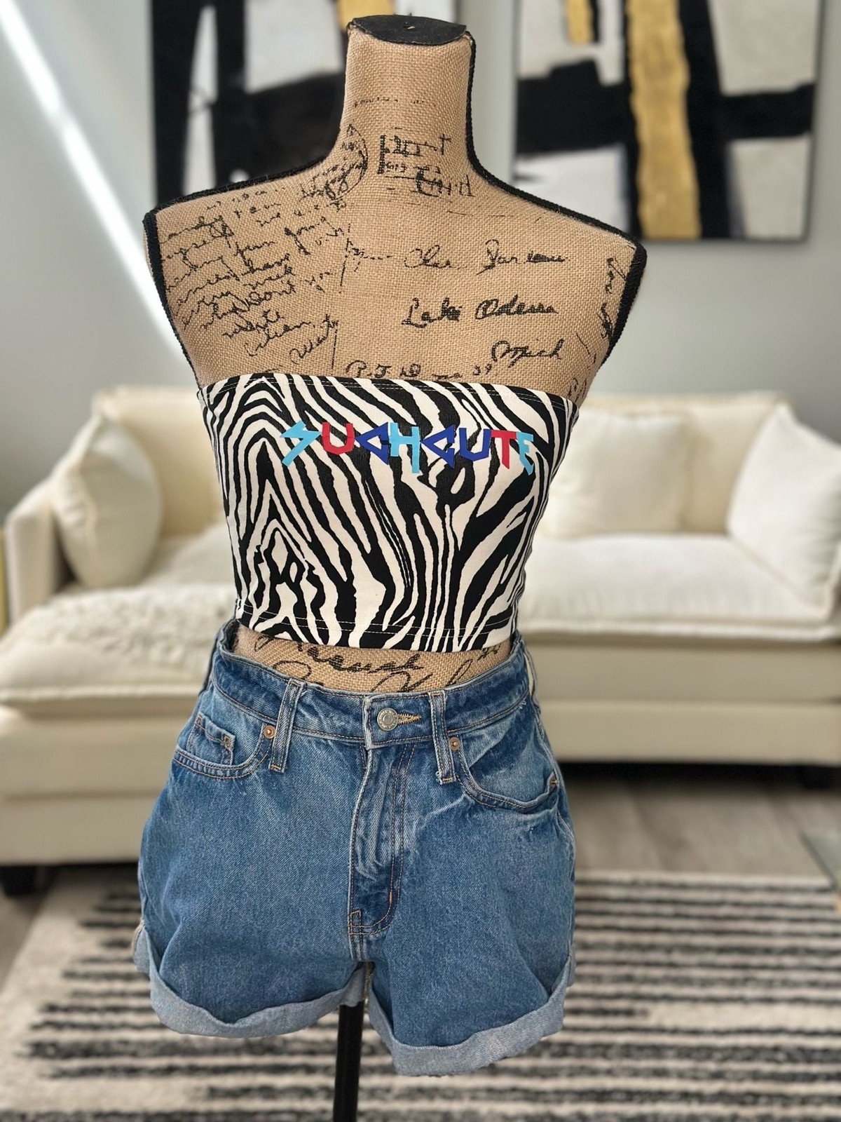 Zebra Print Graphic Strapless Tube Top