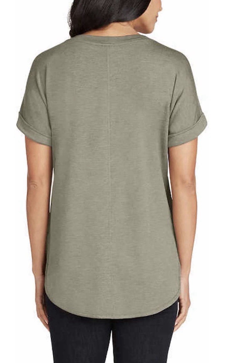 Marty M Women’s Workwear Knit Pullover Tee Olive Green Scoop Neck XS Short Sleev