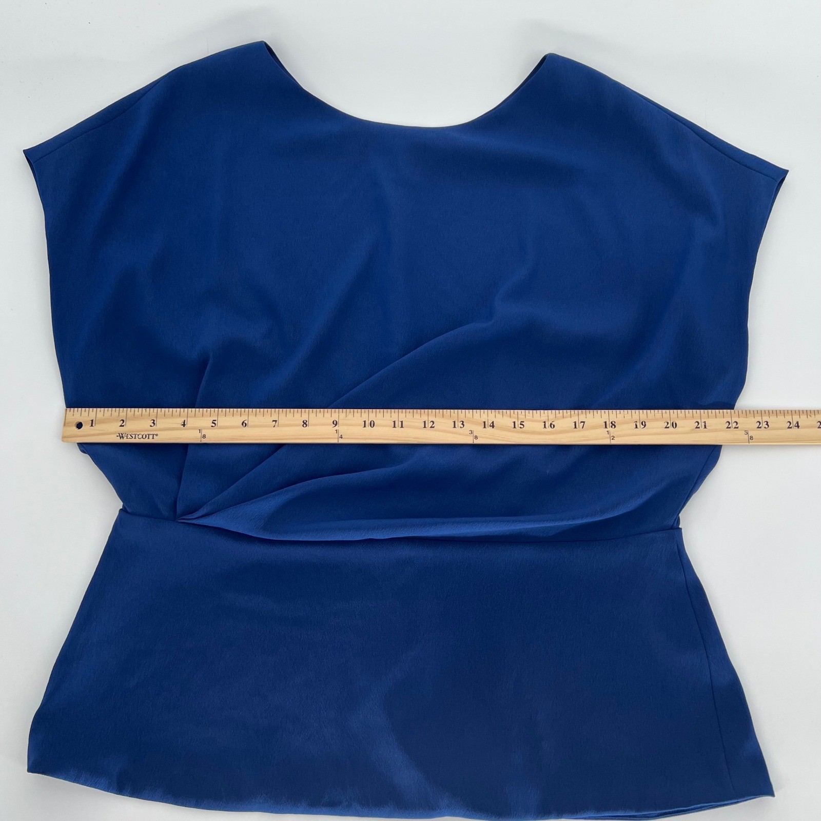 MM LaFleur Draped Front Short Sleeve Blouse Size XL Blue Professional Career Top