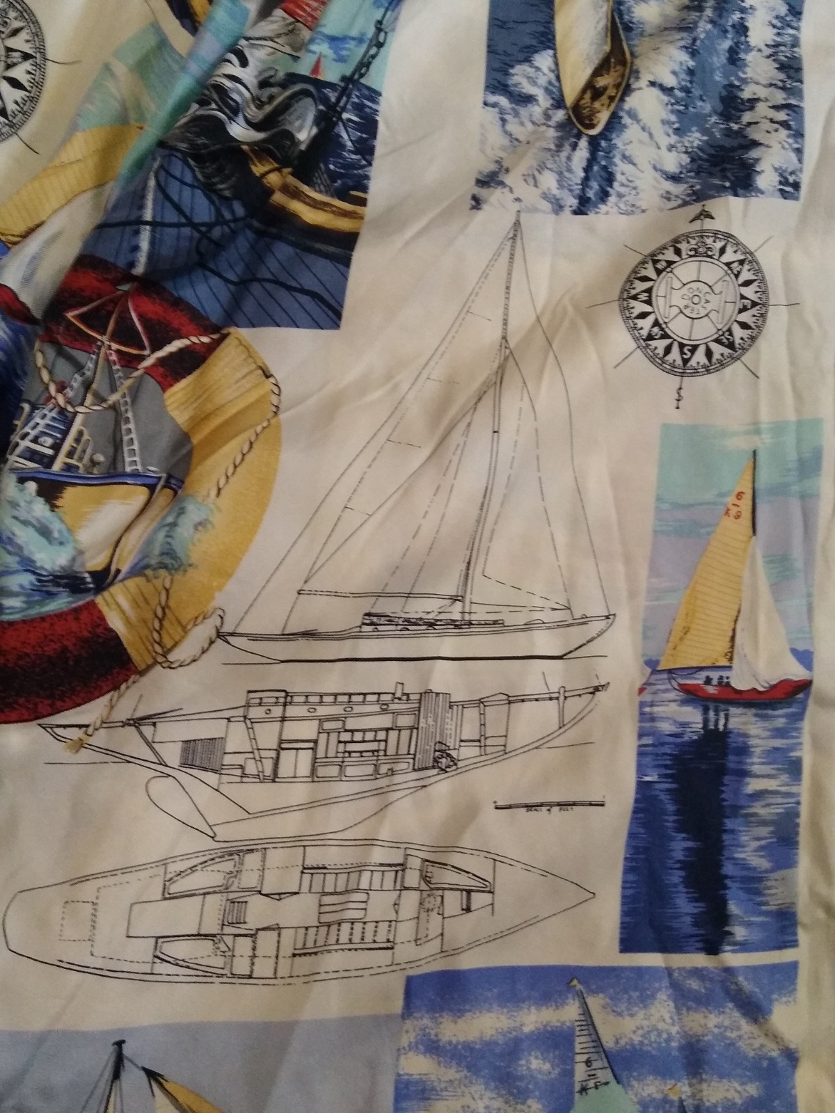 Button Down Shirt Nautical Sailing 100% Silk Blouse Vintage Doncaster Top L XL