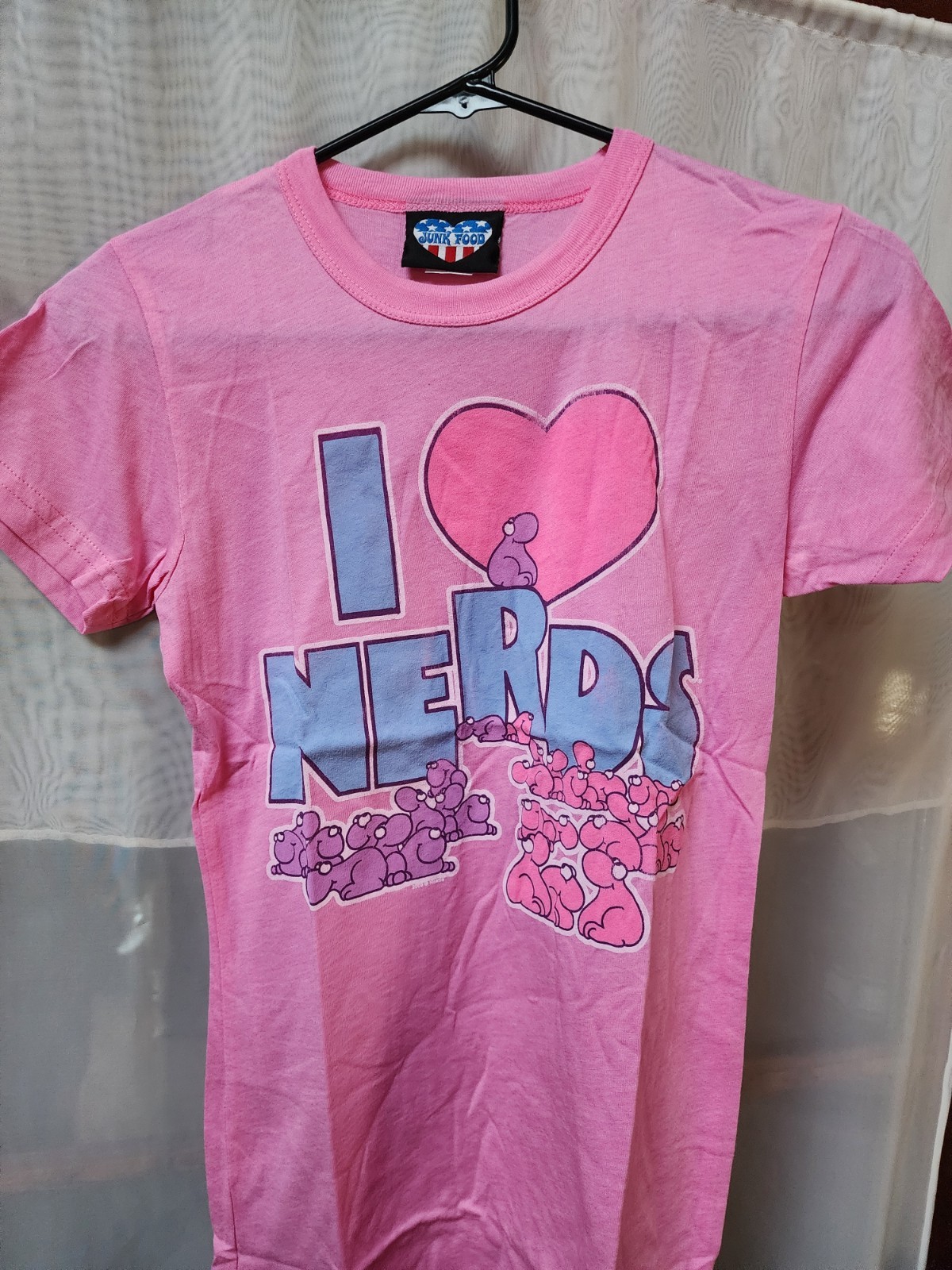 I Love Nerds Shirt Medium Babydoll Style Slim Tee Nestle Candy Heart Pink White