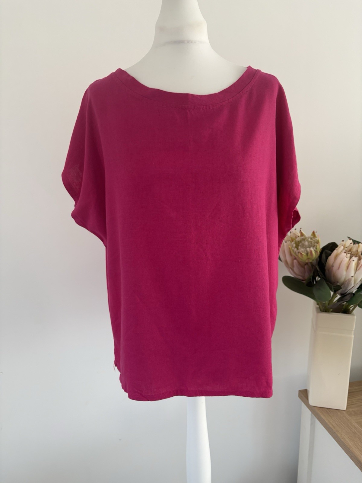 The House Of Bruar Linen Blend Boxy Loose Short Sleeved Summer Top Size 10