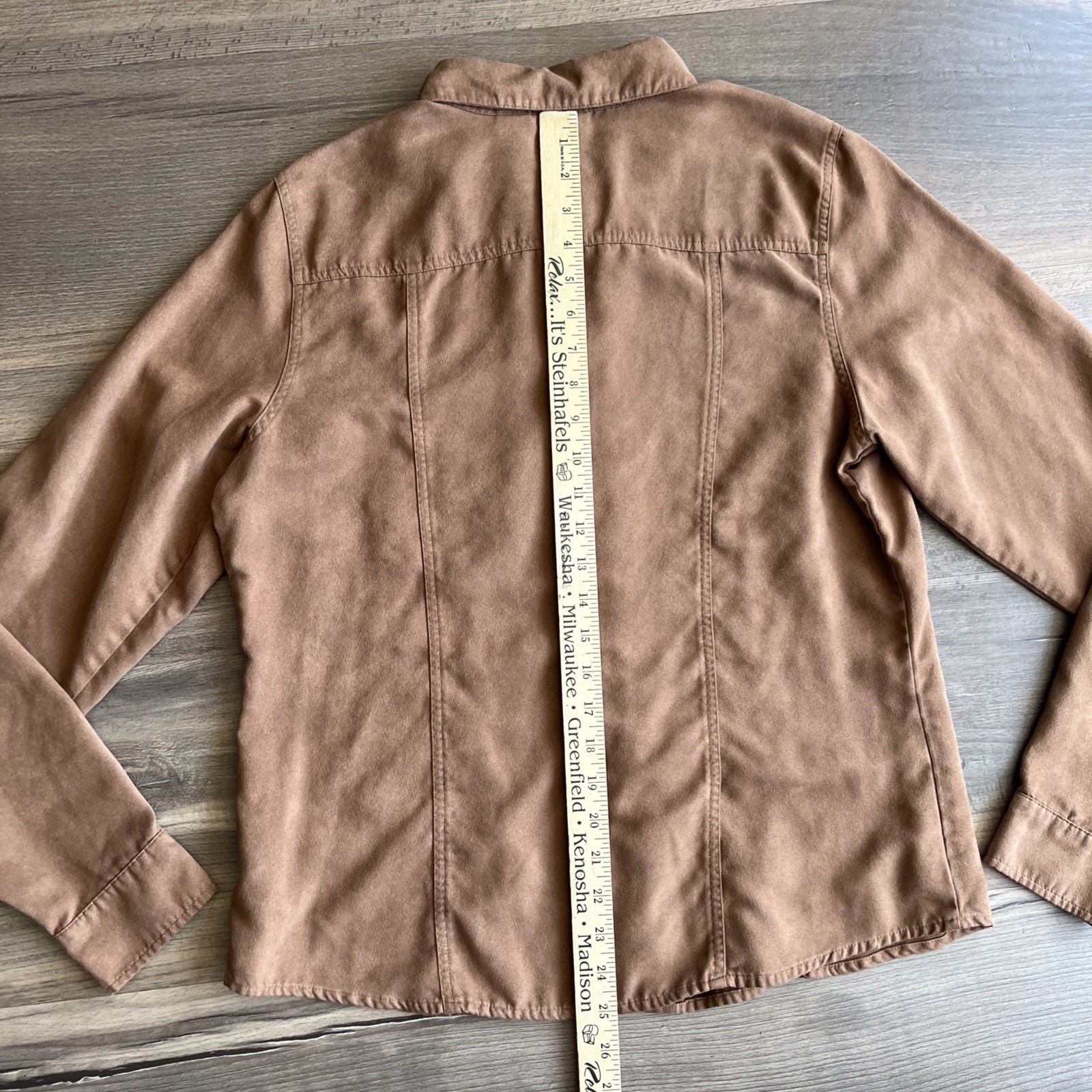St John’s Bay Faux Suede Button Down Shirt Long Sleeve Caramel Brown XL Tall