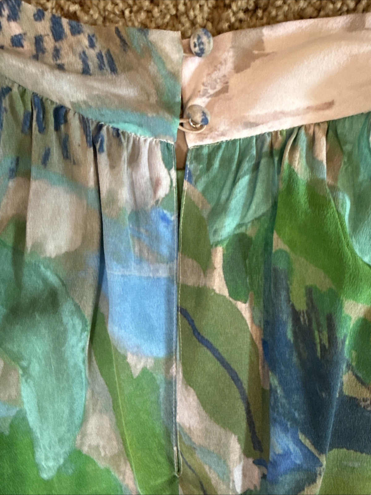Lilysilk Halter Tank Top Mulberry Silk Sz 10 Blue Green Beige Floral