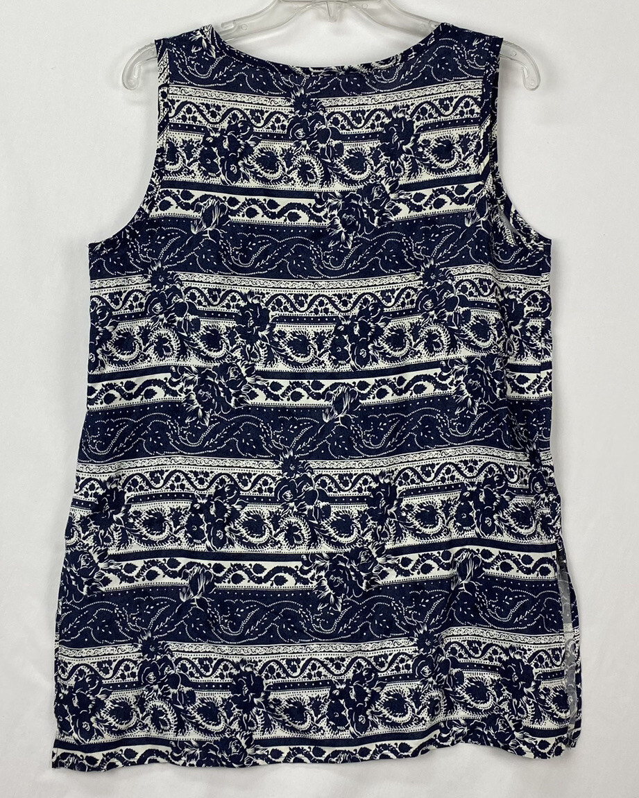 Vtg Women Sleeveless Top Size 12 100% Rayon Made Canada Simply French Denim Look