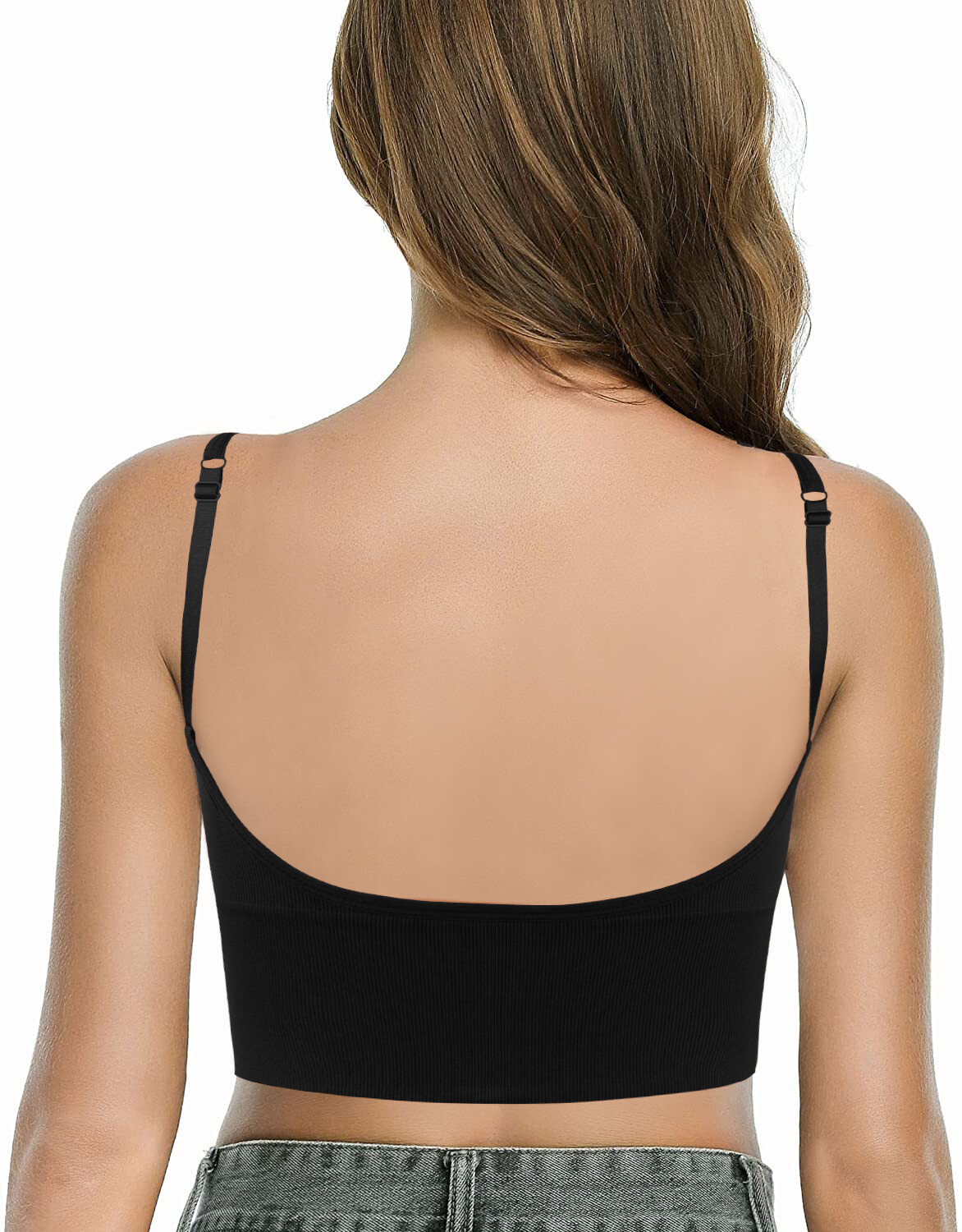 Women Basic Solid Crop Tank Top Cami Bra Padded Bralette with Adjustable Strap @