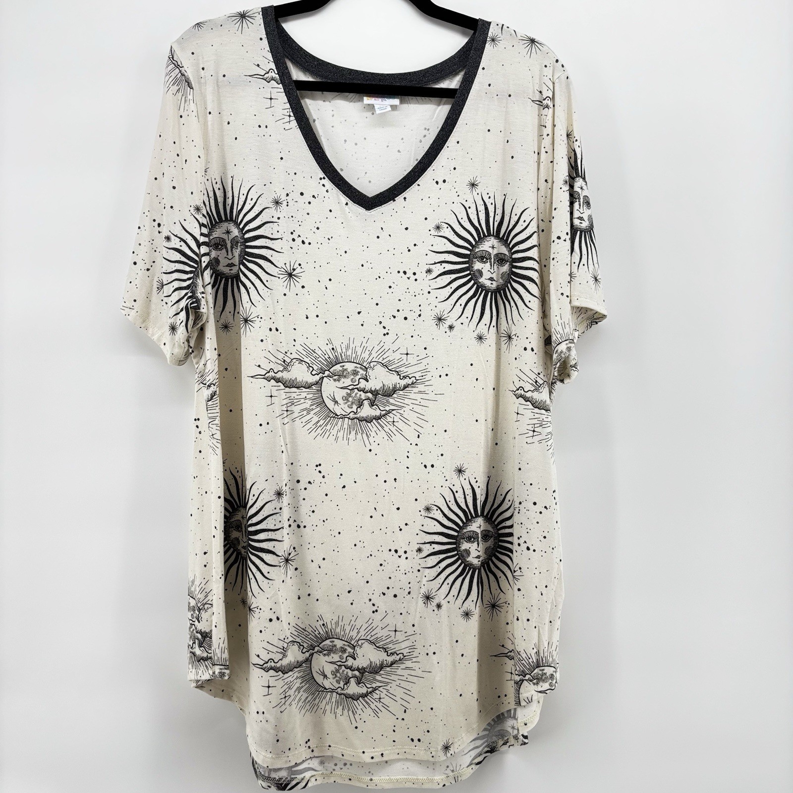 LuLaRoe VNeck T shirt Moon Sun Tattoo Gothic Rock Pinup Graphic Oversized Soft