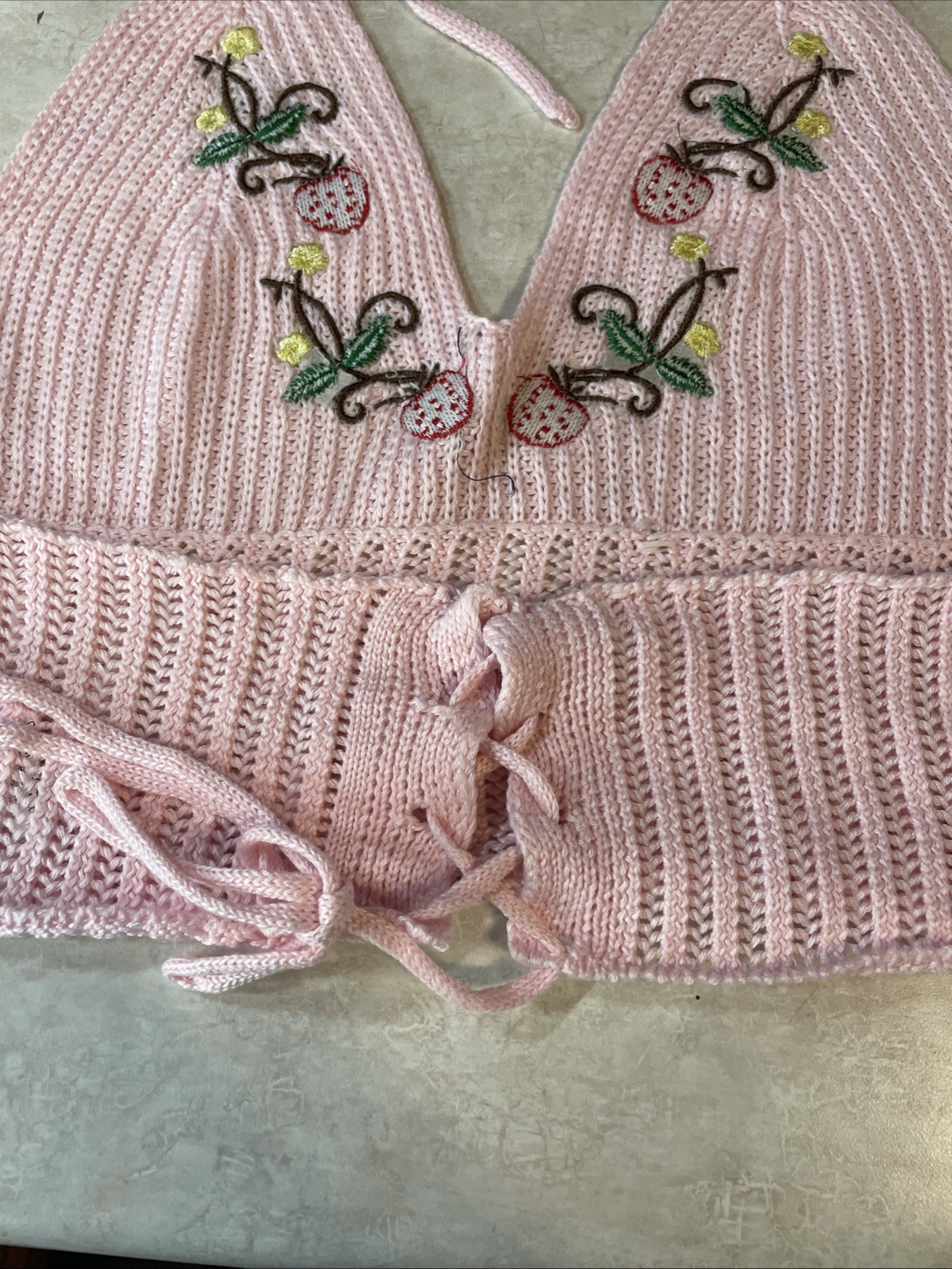Shein Curve Size OXL Women’s Pink Knit Top with Strawberry Embroidered Accents