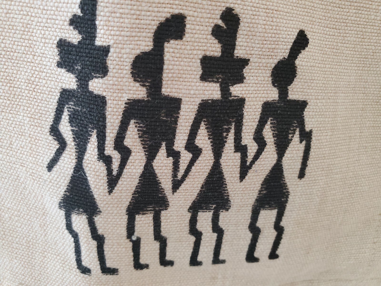 VTG Venus Imports Ivory Raw Cotton Black Primitive Print, Nepal Vest Sz.S