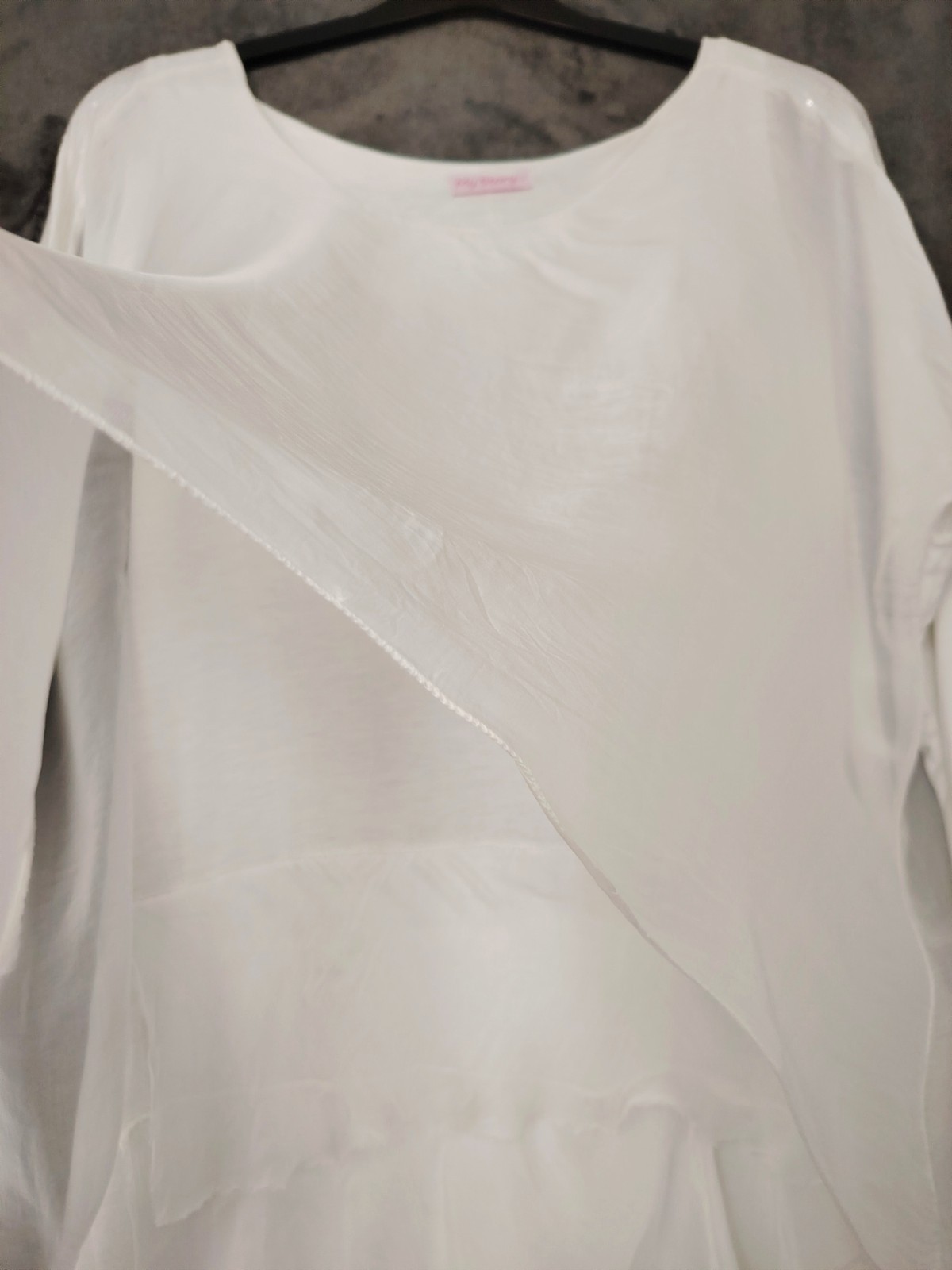 My Story… White Chiffon Overlay Dress S 3/4 Sleeve Ruffle Sequin Boho