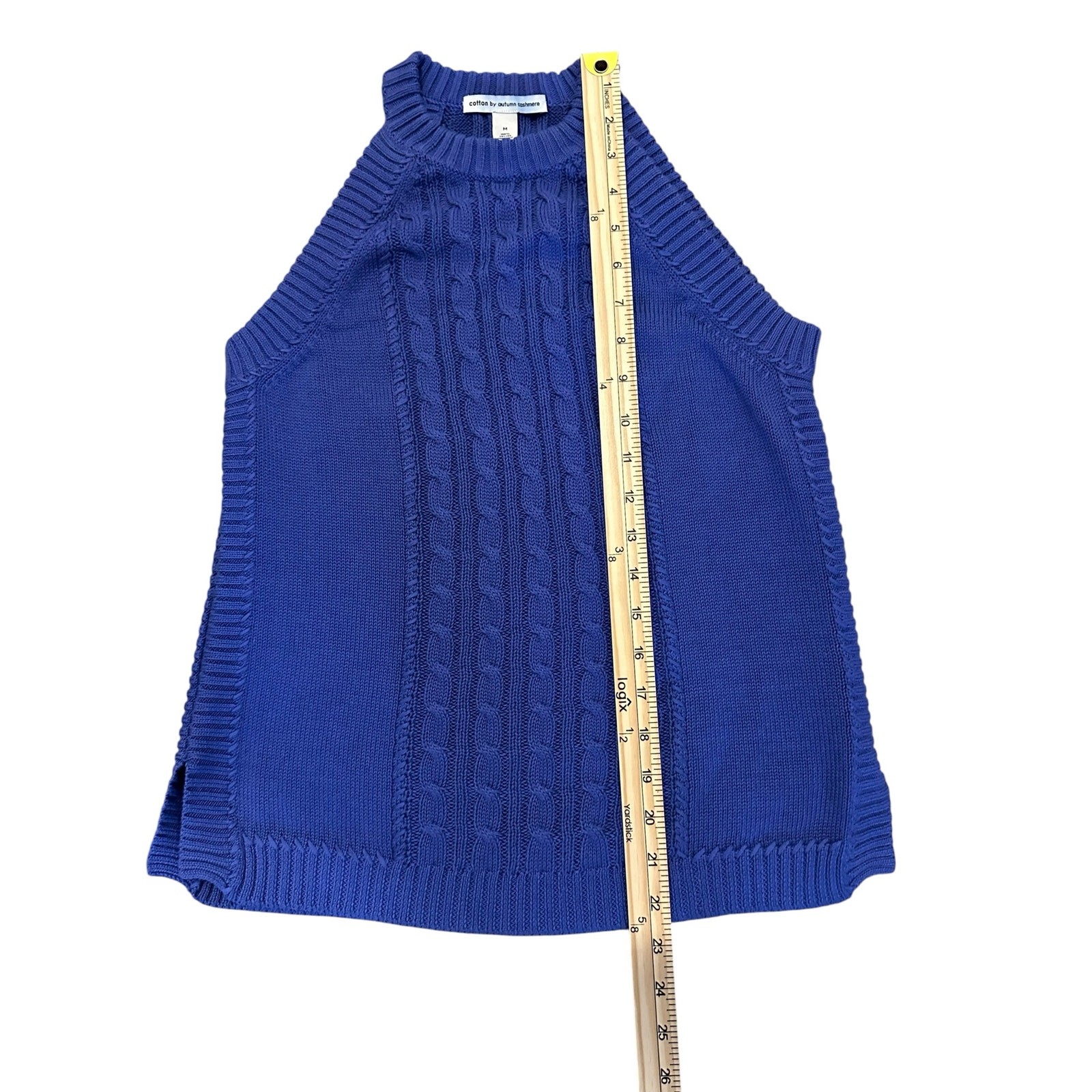 Autumn Cashmere Colbalt Blue Sleeveless Cable Knit Sweater Top Size M Preppy