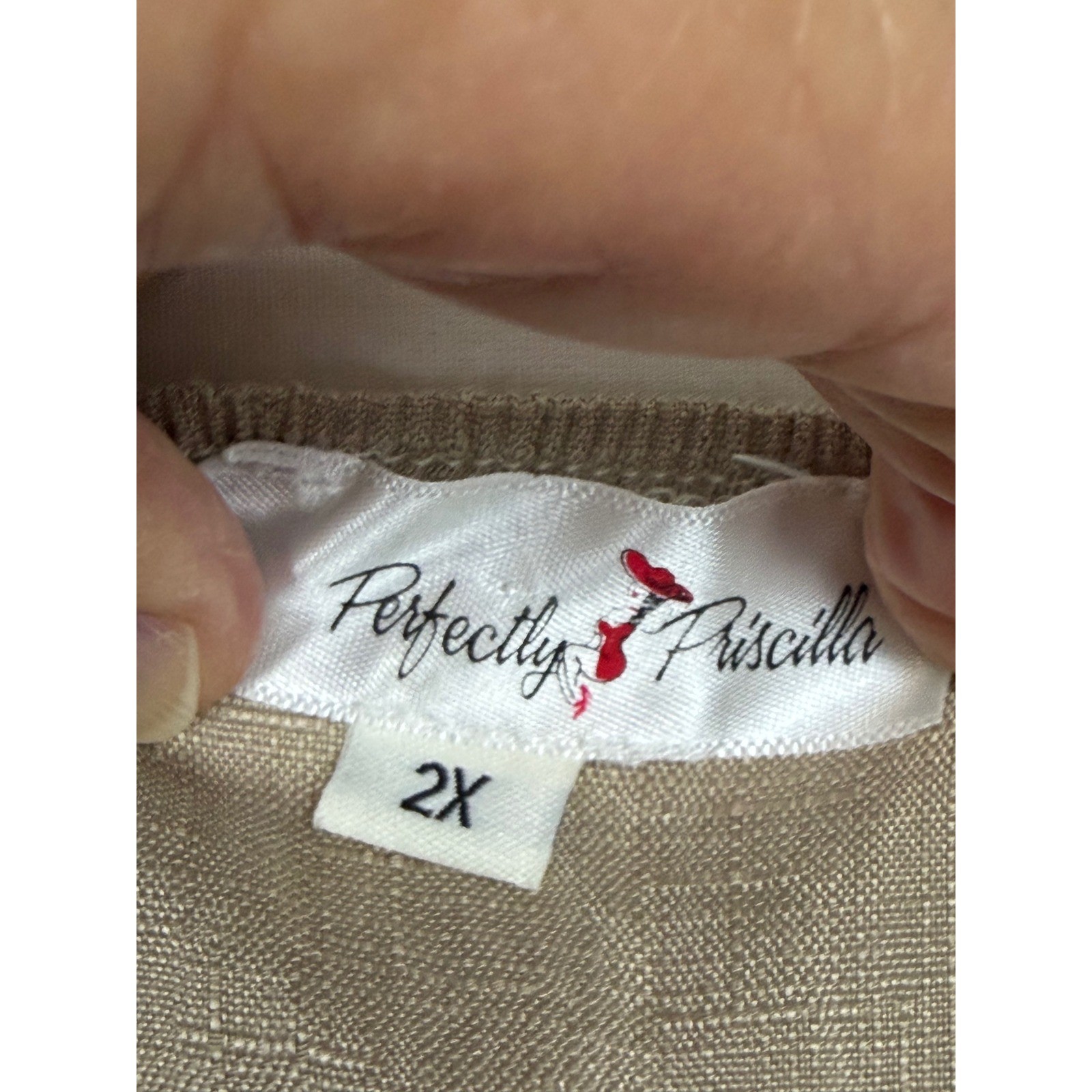 Perfectly Priscilla Square Neck Blouse Women’s 2X Tan Tie Back Peasant Babydoll