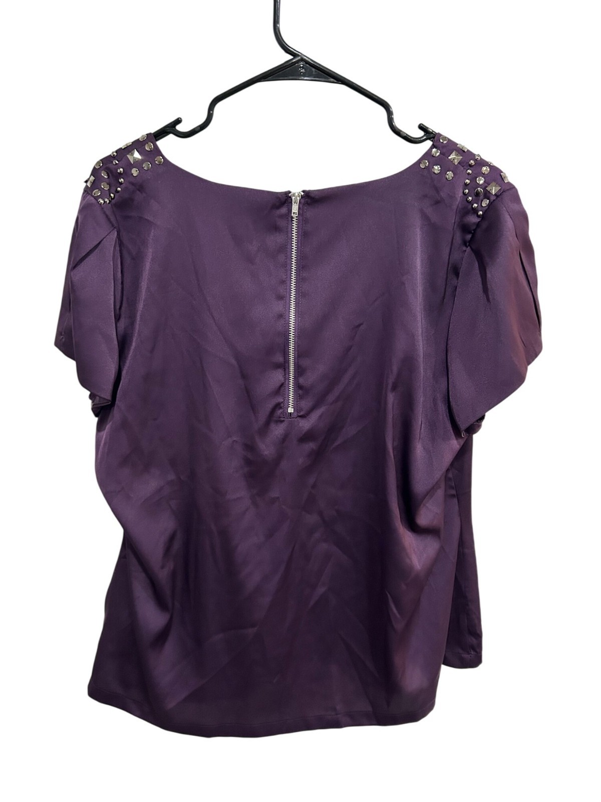 Apt. 9 Women’s Purple Studded Shoulder Back Zipper Blouse Size XL Boho Glam