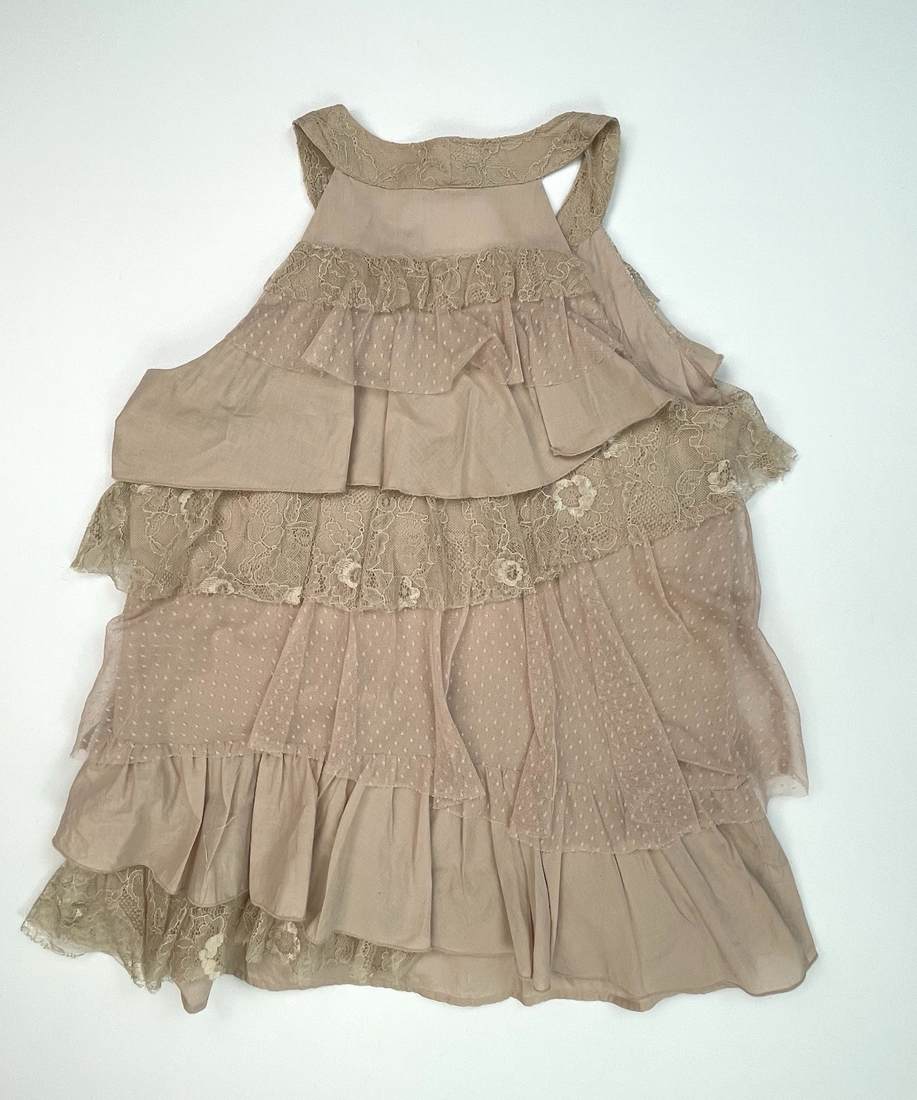 Beige Fairy Tank Top Women M Ruffle Tiered Boho Chic Western Layer Prairie Lace