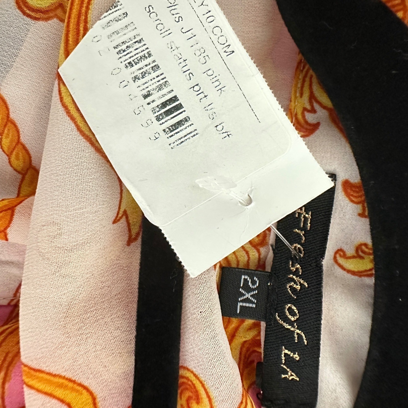 Fresh of LA Womens Top 2X Pink Gold Scroll Chain Print Sheer Feminine Retro 90s