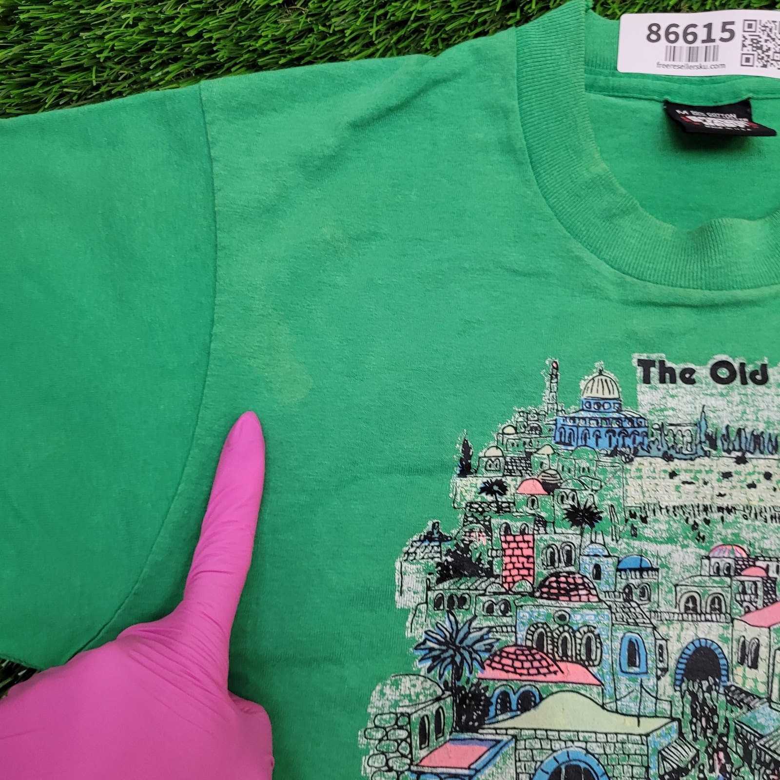 Vintage 90s Jerusalem Shirt Womens Medium 17×26 Green Old-City