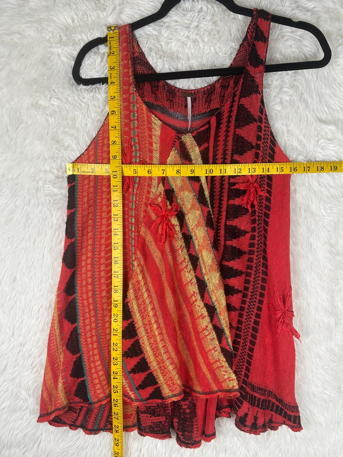 Free People Size L Orange/Red/Multi Knit Sleeveless Top Flowy Boho