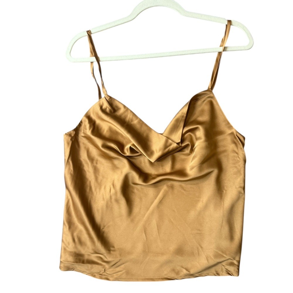 NEST Black Label Satin Cowl Neck Cami Gold Silk Feel Minimalist Luxury Tank