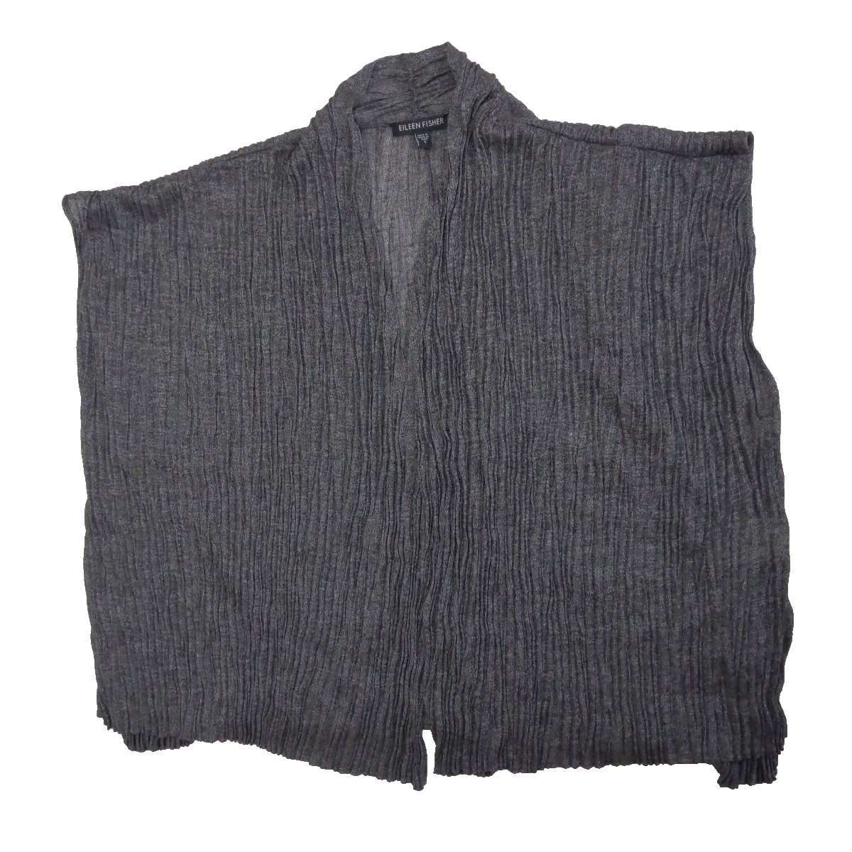 $159 EILEEN FISHER S Vest Jacket Boxy Crinkle Crop Gray Metallic Knit Open