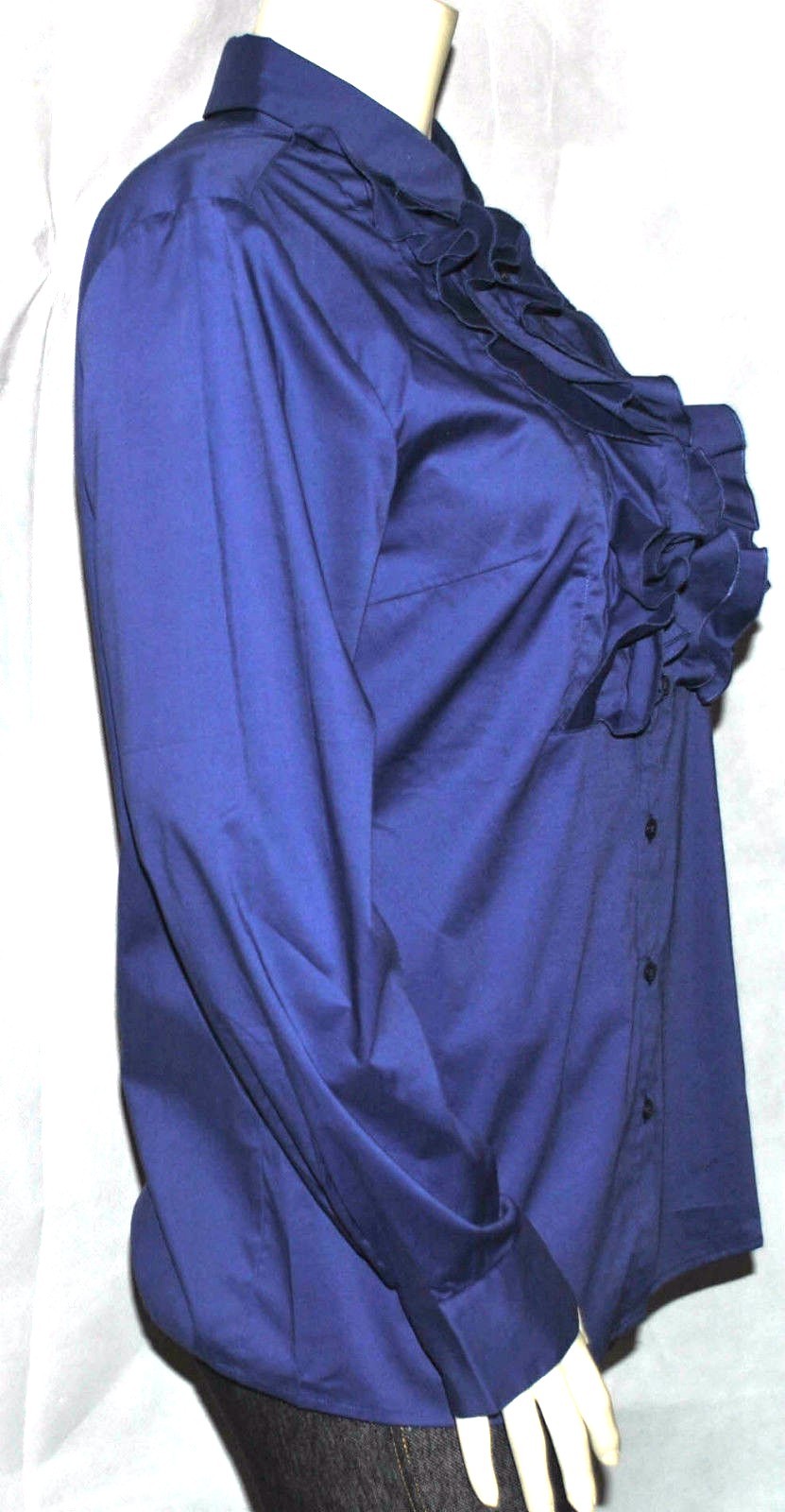 Isaac Mizrahi Live! Ruffle Front Placket Long Sleeve Shirt, MEDIUM- A203081, NEW