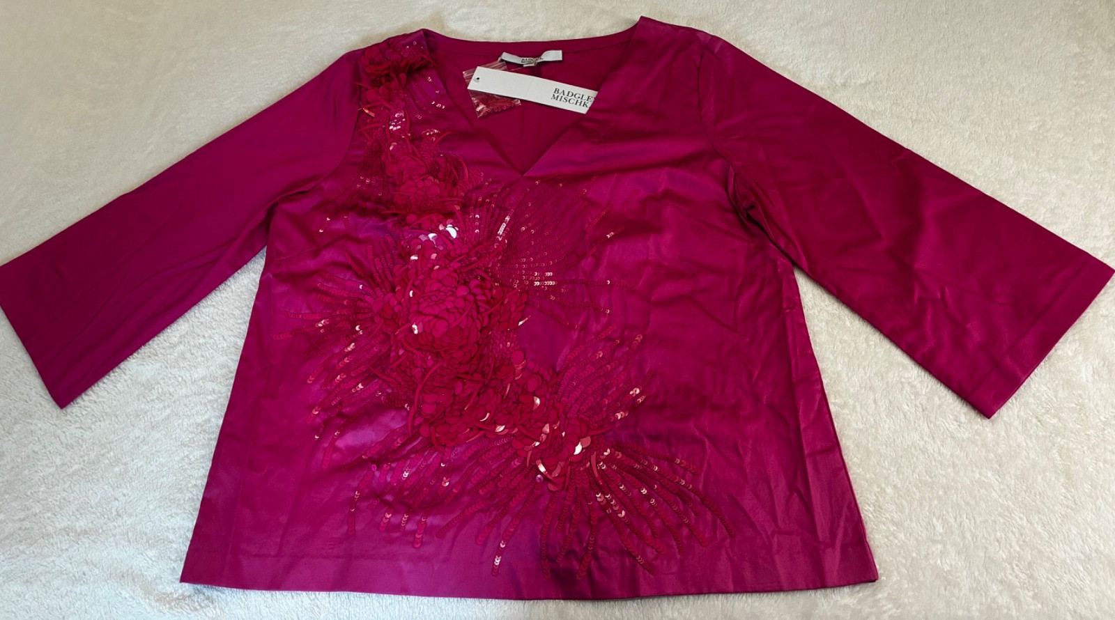 NWT Designer Badgley Mischka Sequin Sz 8 Medium Hot Pink MSRP $495 100% Cotton