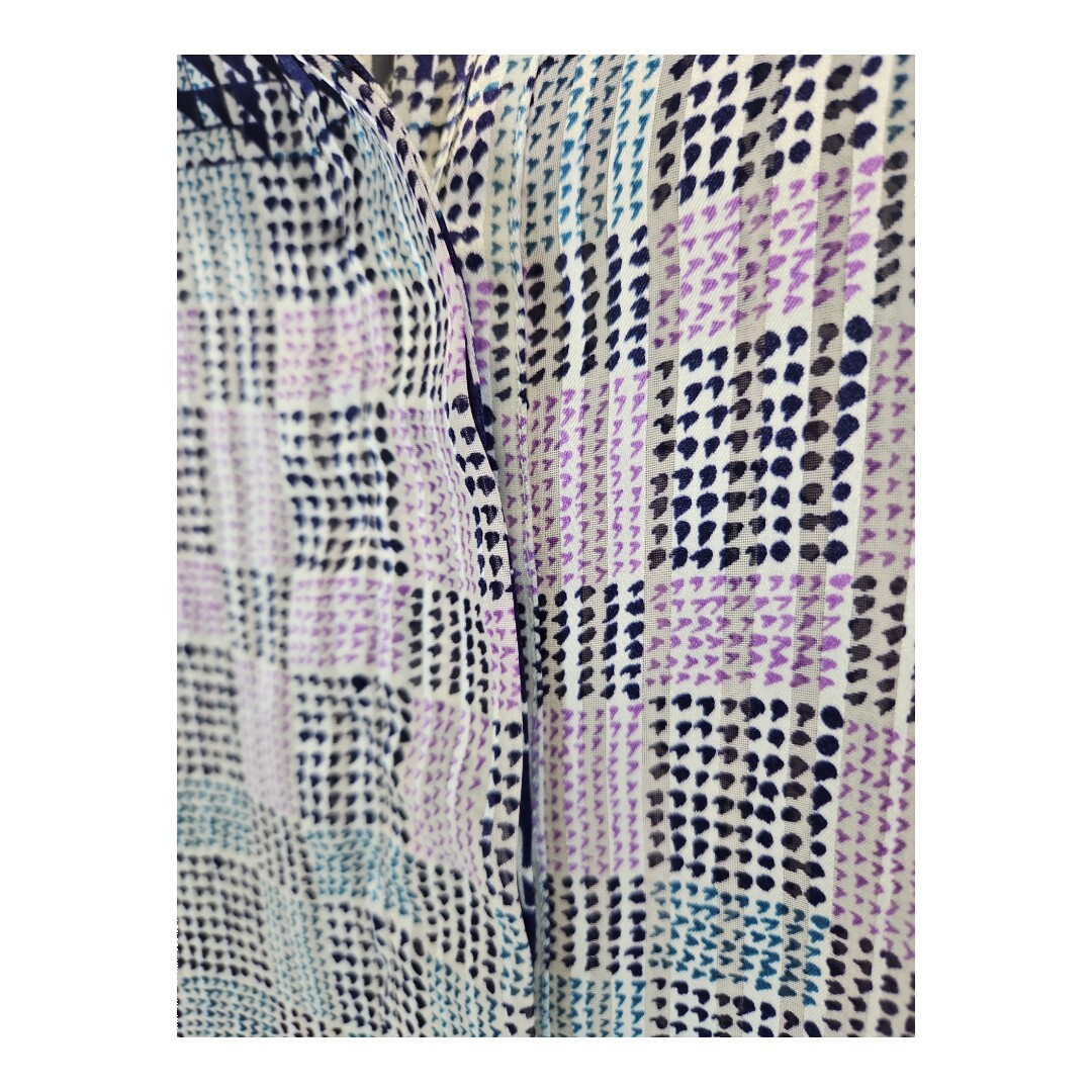 Cabi Manderin Colar Blue & Purple Short Sleeve Crinkle Blouse Size M