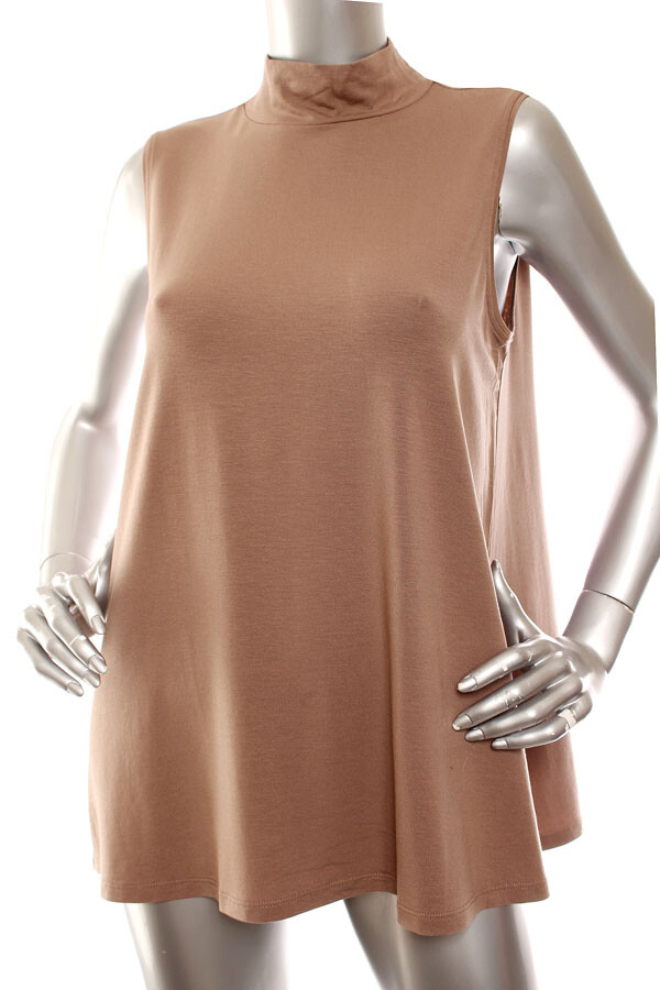 NEW Eileen Fisher Fine Jersey Stretch Mock Neck Long Length Tank Top Mocha